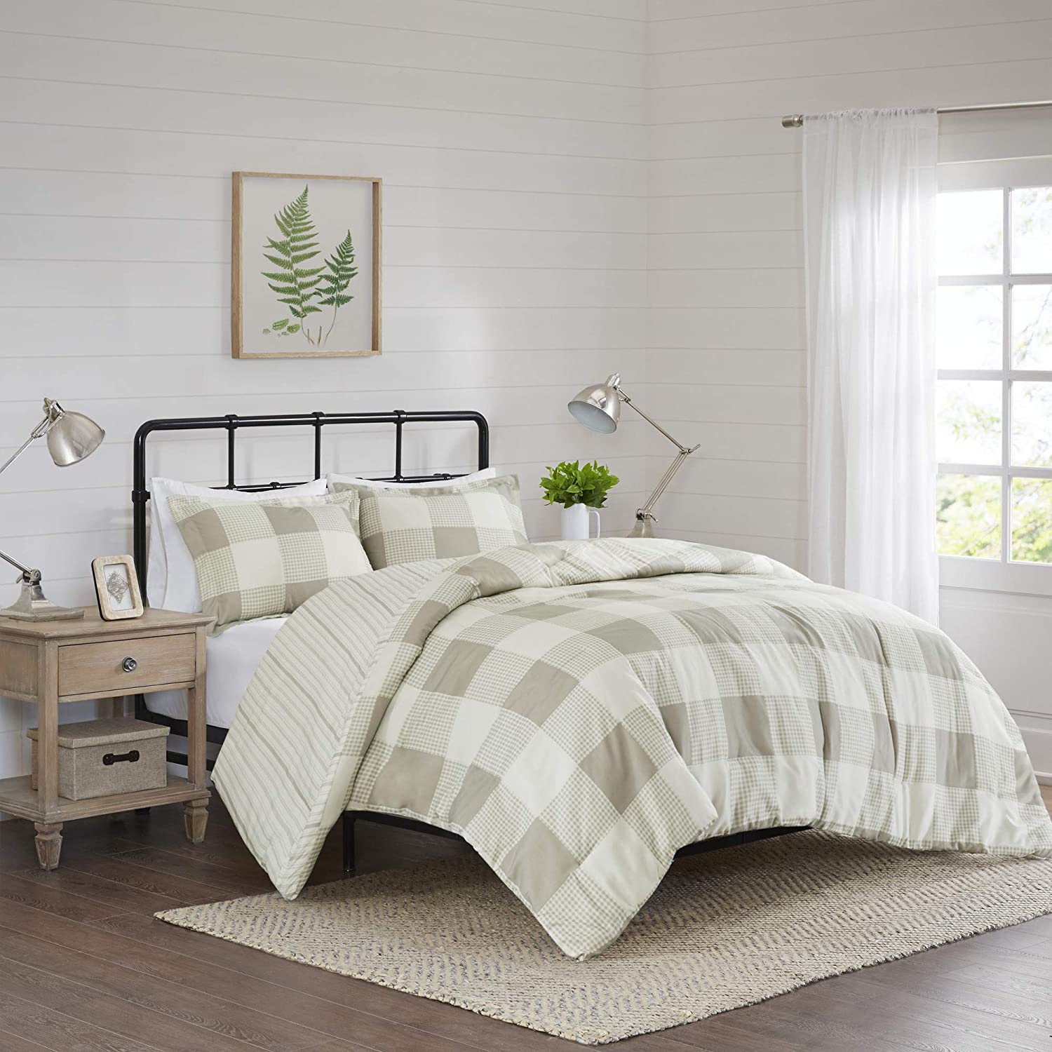 Price:$74.94 Park Morrison Reversible Duvet - Casual Cabin Lodge Style Buffalo Check to Stripe Print Reverse, All Season Comforter Cover Bedding Set, Matching Shams, Taupe King/Cal King(104"x92") 3 Piece : Home & Kitchen
