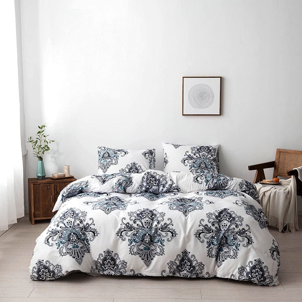 Price:$19.99 Print Pattern Duvet Cover Set Queen 3 Pieces Luxury Microfiber Down Comforter Quilt Cover with Zipper Closure : Home & Kitchen