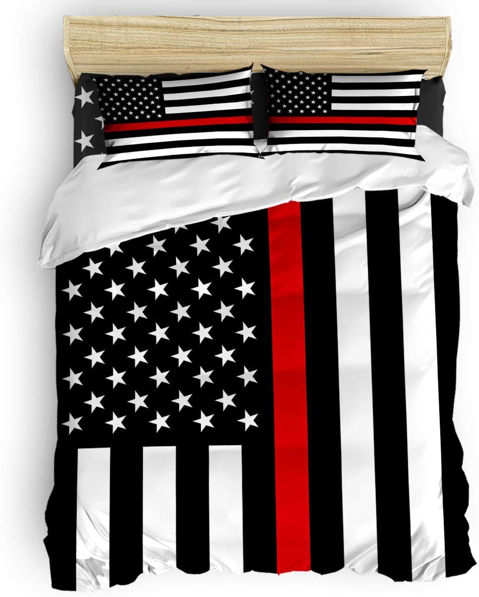 Price:$106.99 Duvet Cover Twin 4 Piece Set, Redline American Flag Honoring Firefighters Duvet Cover Set, Ultra Soft Microfiber Breathable Comforter Cover Set for Kids Adults Bedroom(Zipper Closure) : Home & Kitchen