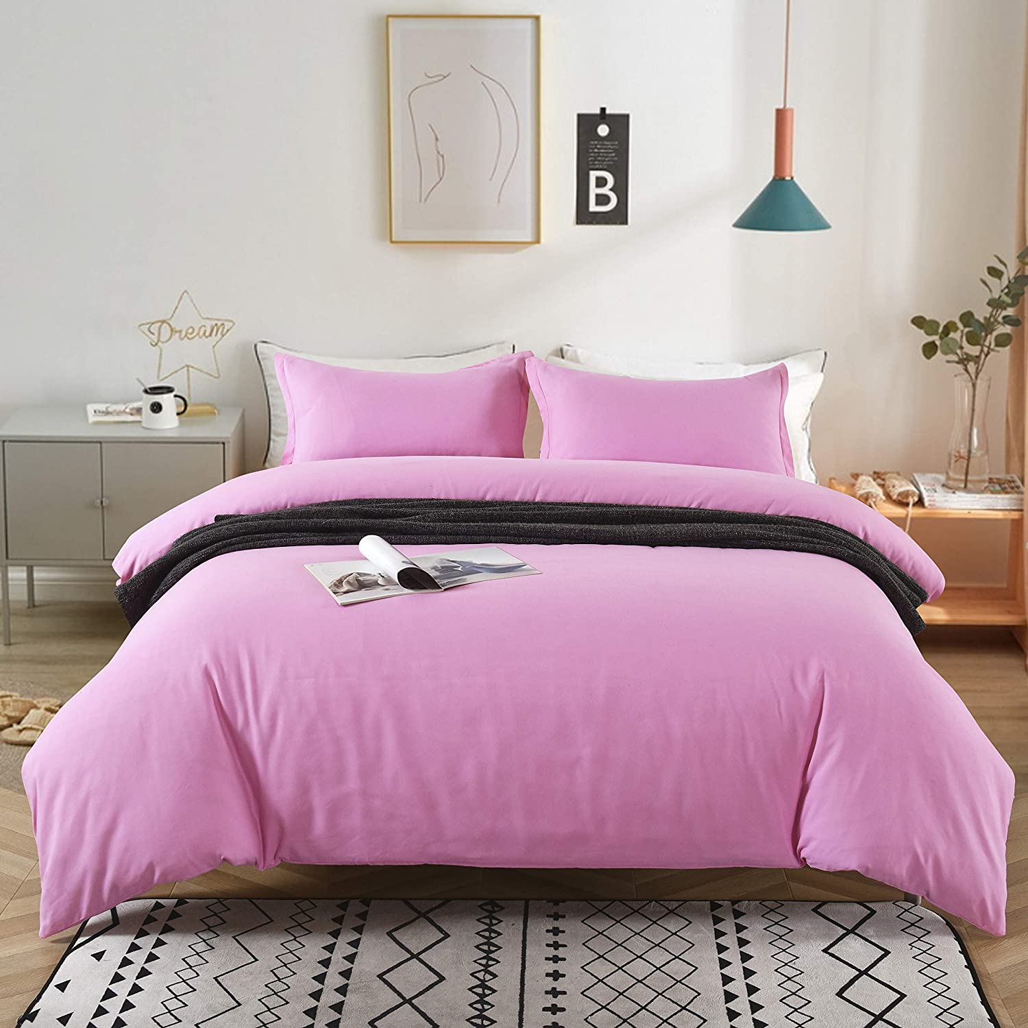 Price:$24.99 Duvet Cover Queen Set 3 Pieces 100% Washed Microfiber Pink Cozy Soft Breathable Comforter Cover with Zipper Closure Bedding Set : Home & Kitchen