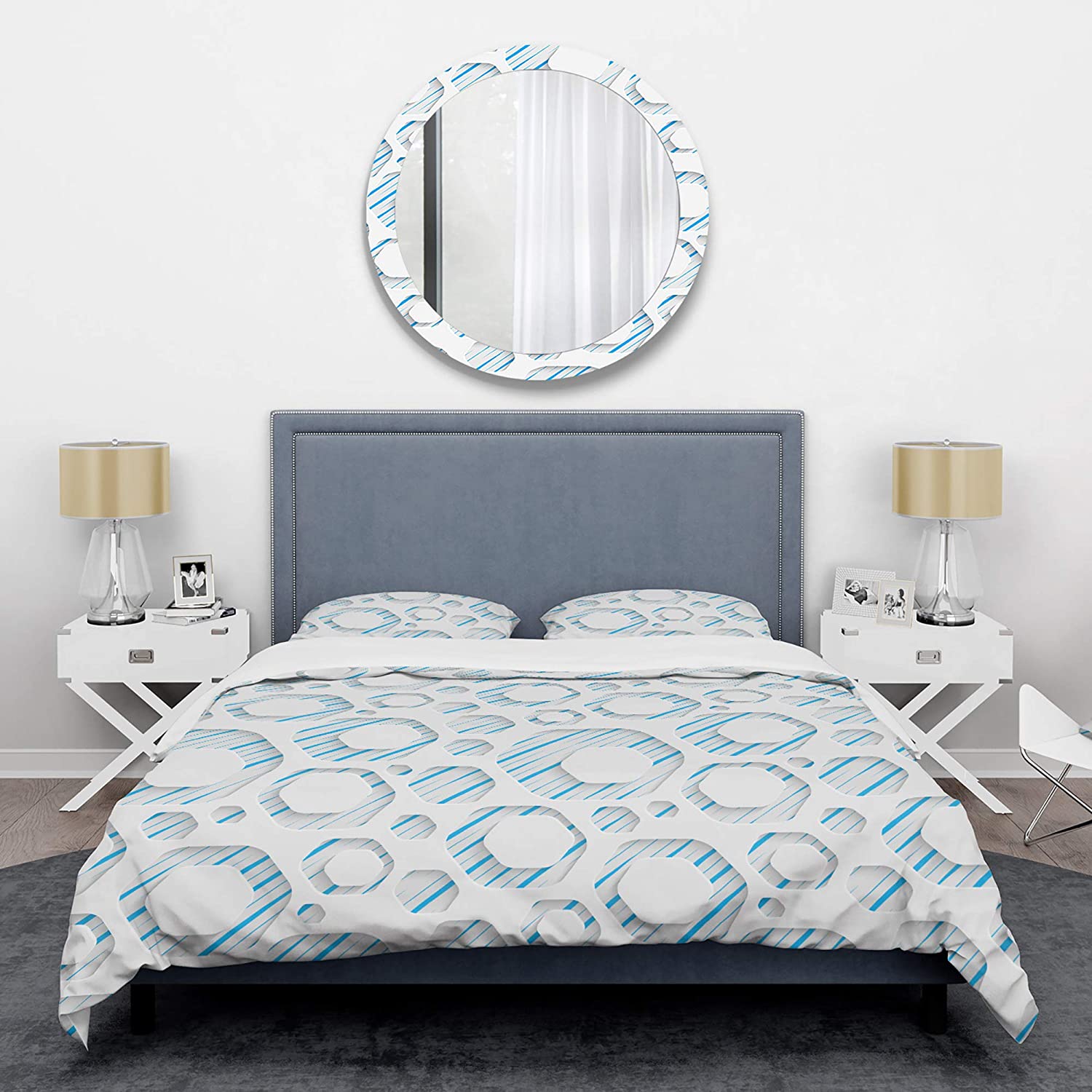 Price:$120.04 '3D White and Blue Pattern IV' Mid-Century Modern Duvet Cover Set : Home & Kitchen