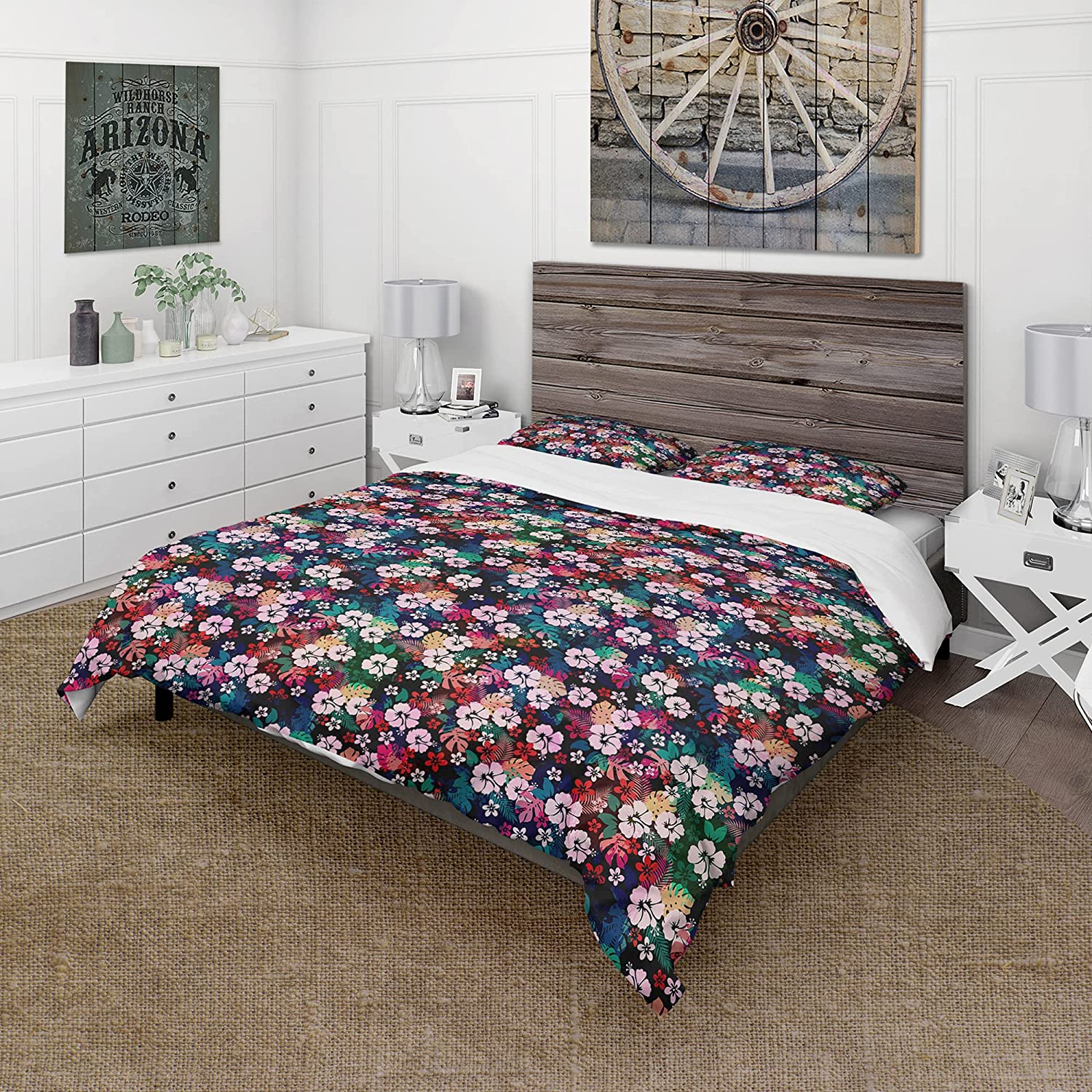 Hibiscus Tropical Flower' Floral Duvet Cover Set : Home & Kitchen
