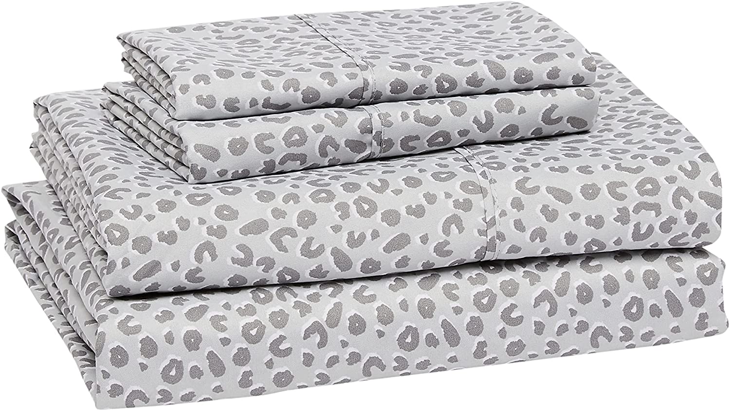 Price:$19.99 Basics Lightweight Super Soft Easy Care Microfiber Bed Sheet Set with 14” Deep Pockets - Queen, Gray Cheetah : Home & Kitchen