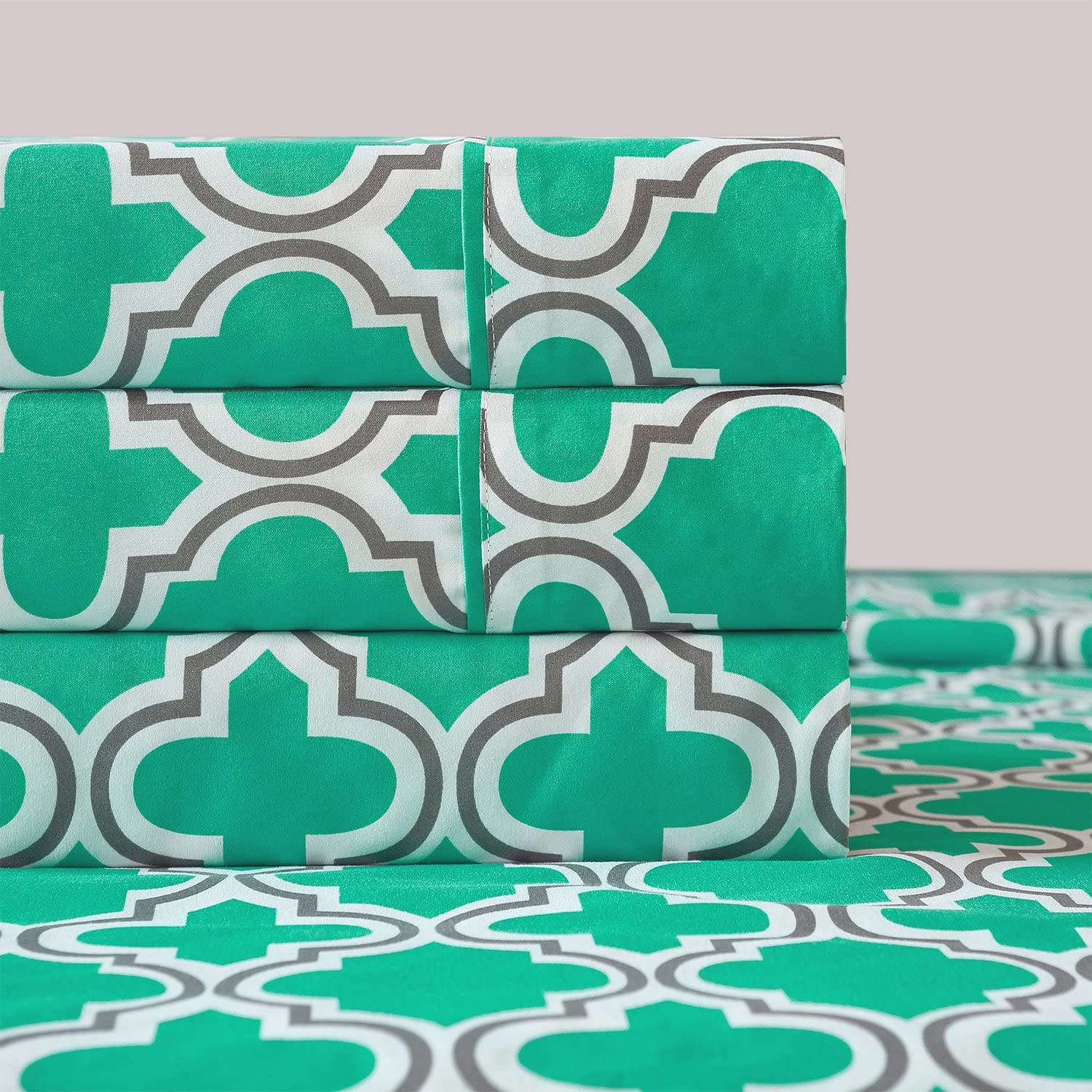 Price:$37.99 1800 Series Cal.King Sheet Set Microfiber Trellis- Teal : Home & Kitchen