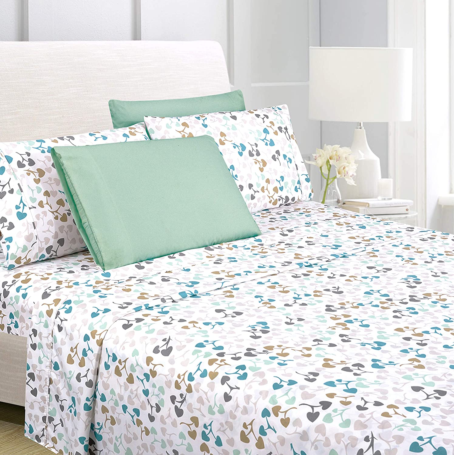 Price:$34.99 Home Collection 6 Piece Print Bedding Sheets & Pillowcases Set - 14 Inches Deep Pocket - Double Brushed Microfiber Bedsheets for Extra Soft - Wrinkle Resistant (King, Mint Floral) : Home & Kitchen