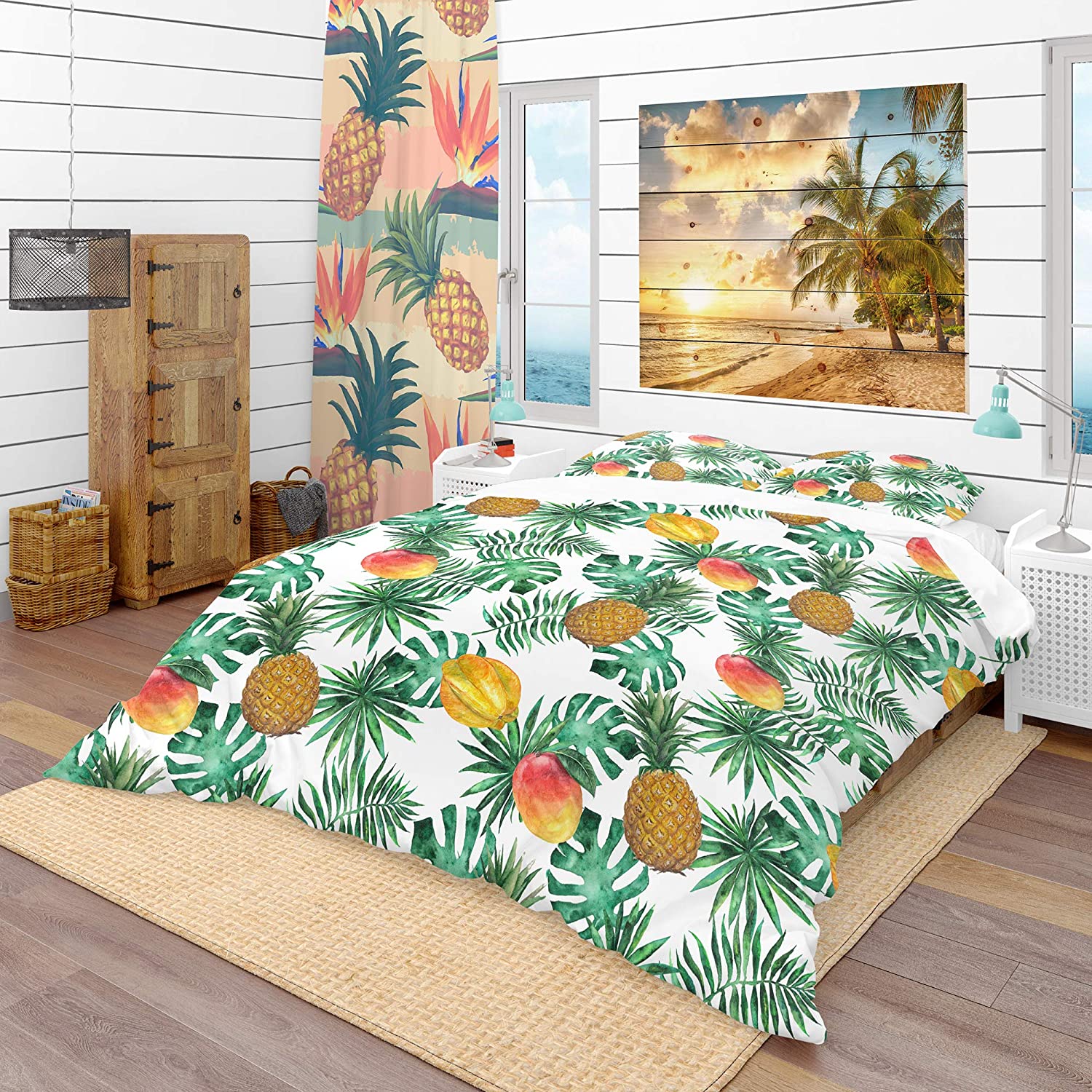 Price:$85.79 'Pineapple, Mango, Starfruit, Carambola & Leaves' Tropical Duvet Cover Set : Home & Kitchen