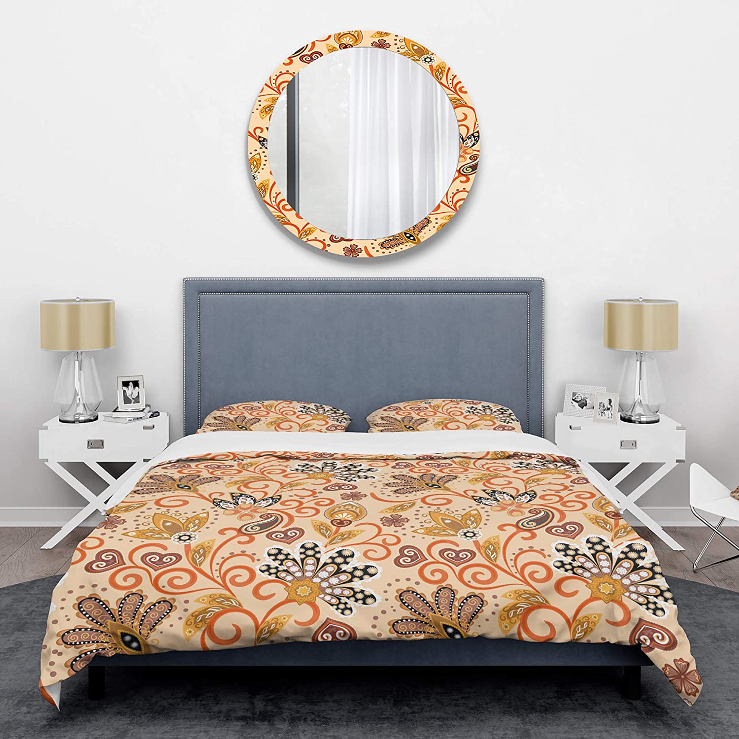 Price:$85.76 'Retro Indian Floral Batik III' Mid-Century Modern Duvet Cover Set : Home & Kitchen