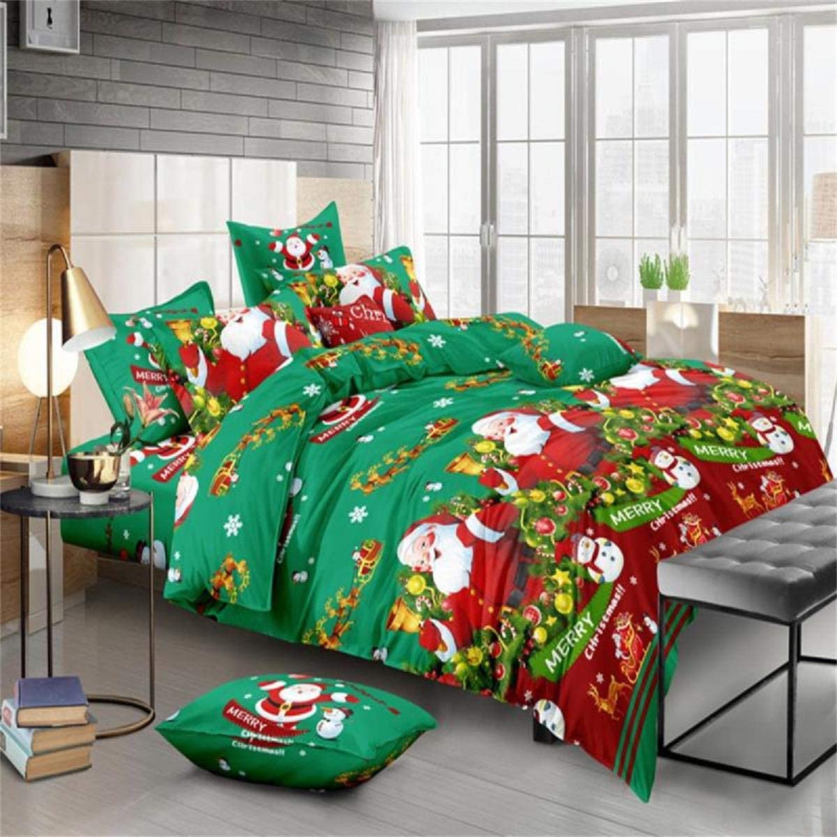 Price:$31.99 3D Bedding Sets Duvet Cover + 2 Pillowcases Home Textile Green Winter Christmas Pattern Series Bed Sheet (230 × 260 cm (3PCS)) : Home & Kitchen