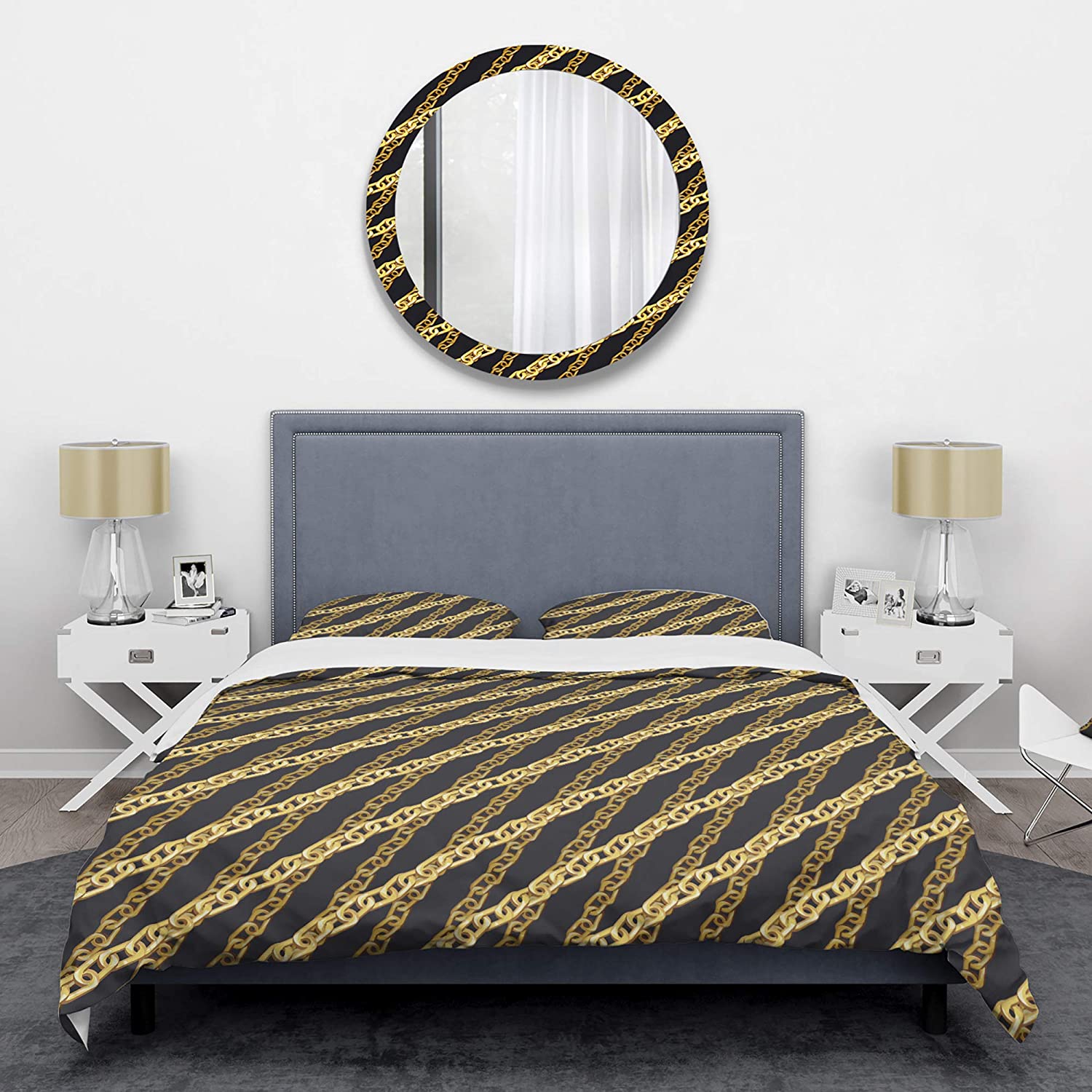 Price:$120.04 'Golden Zigzag Chain' Mid-Century Modern Duvet Cover Set : Home & Kitchen