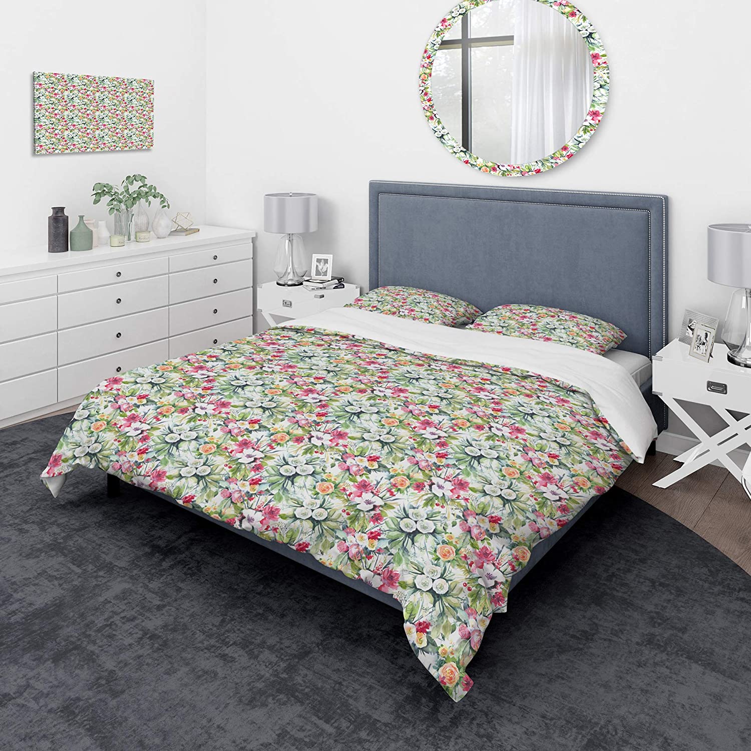Price:$120.04 'Mint Bouquet of Flowers in White Red & Yellow' Traditional Duvet Cover Set : Home & Kitchen