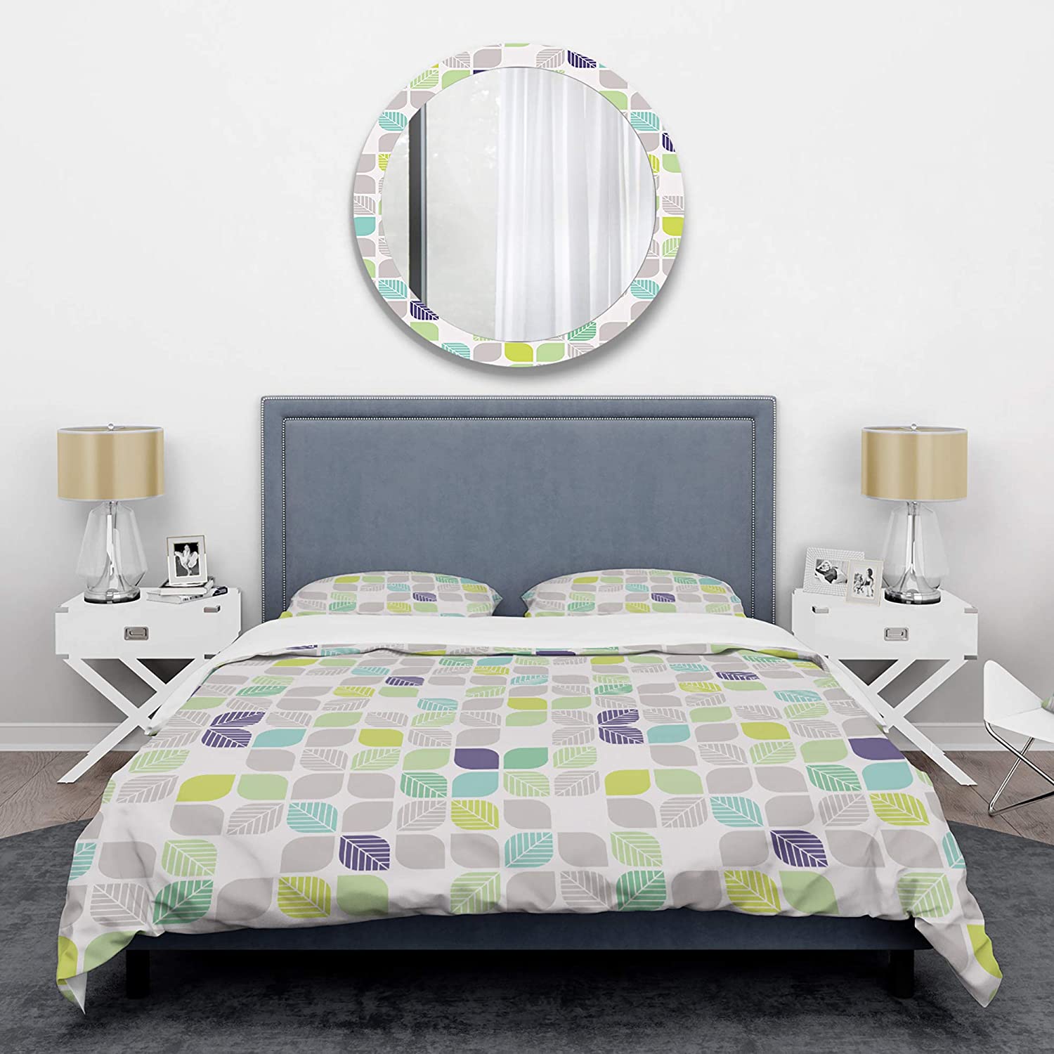 Price:$85.76 'Geometric Pattern with Leaves' Mid-Century Modern Duvet Cover Set : Home & Kitchen
