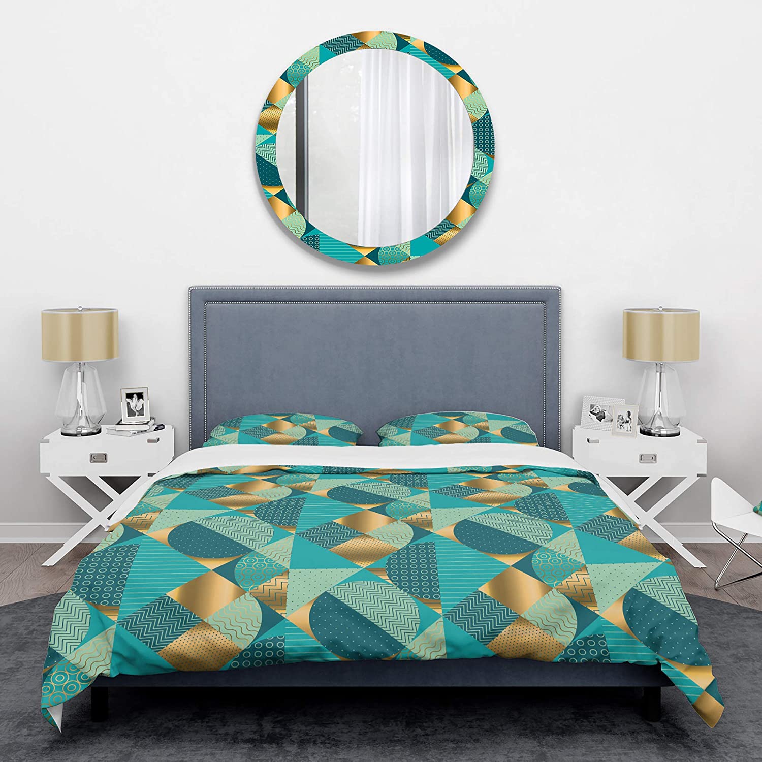 Price:$109.78 'Gold and Blue Dynamics II' Mid-Century Modern Duvet Cover Set : Home & Kitchen