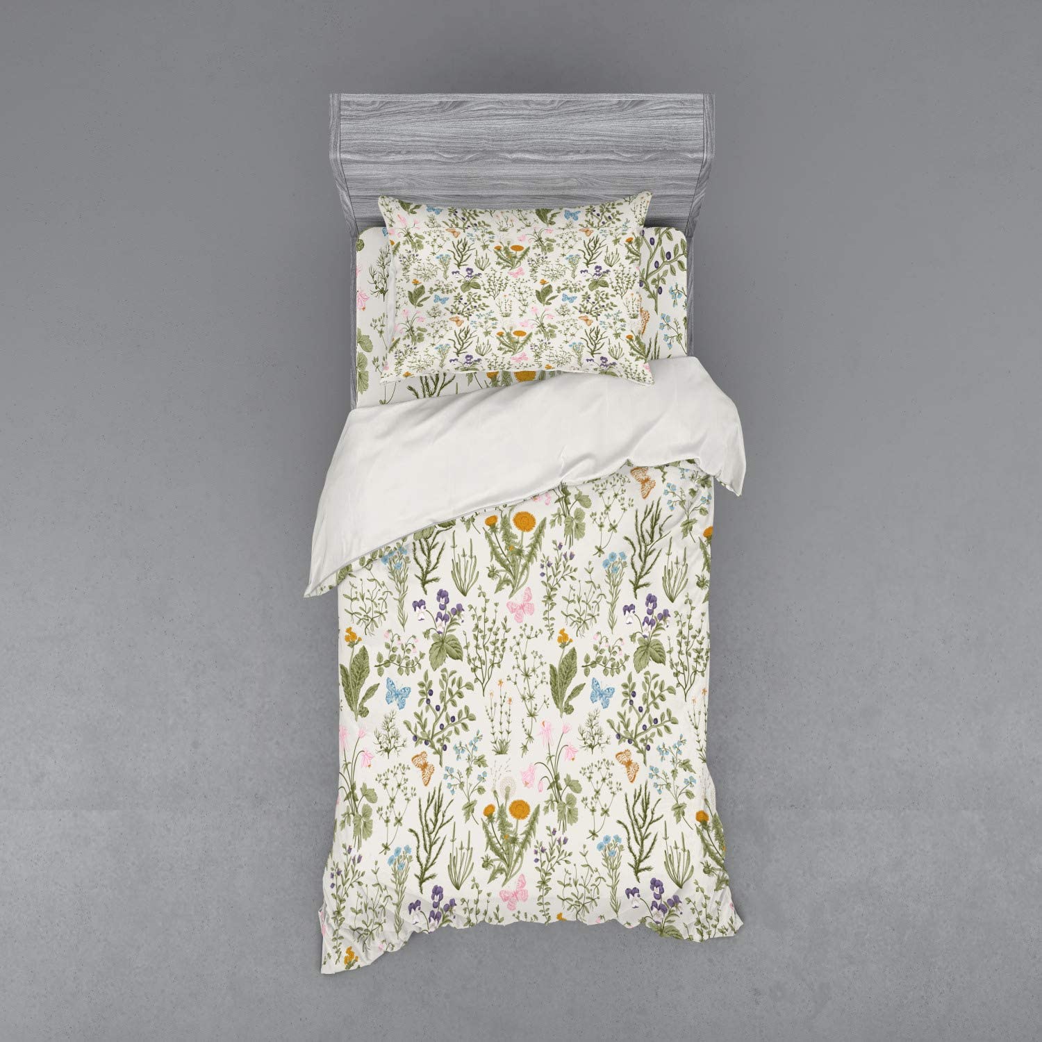 Price:$84.95 Floral Bedding Set, Vintage Garden Plants with Herbs Flowers Botanical Classic Design, 3 Piece Duvet Cover Set with Sham and Fitted Sheet, Twin XL Size, Beige Reseda Green Pink Blue : Home & Kitchen