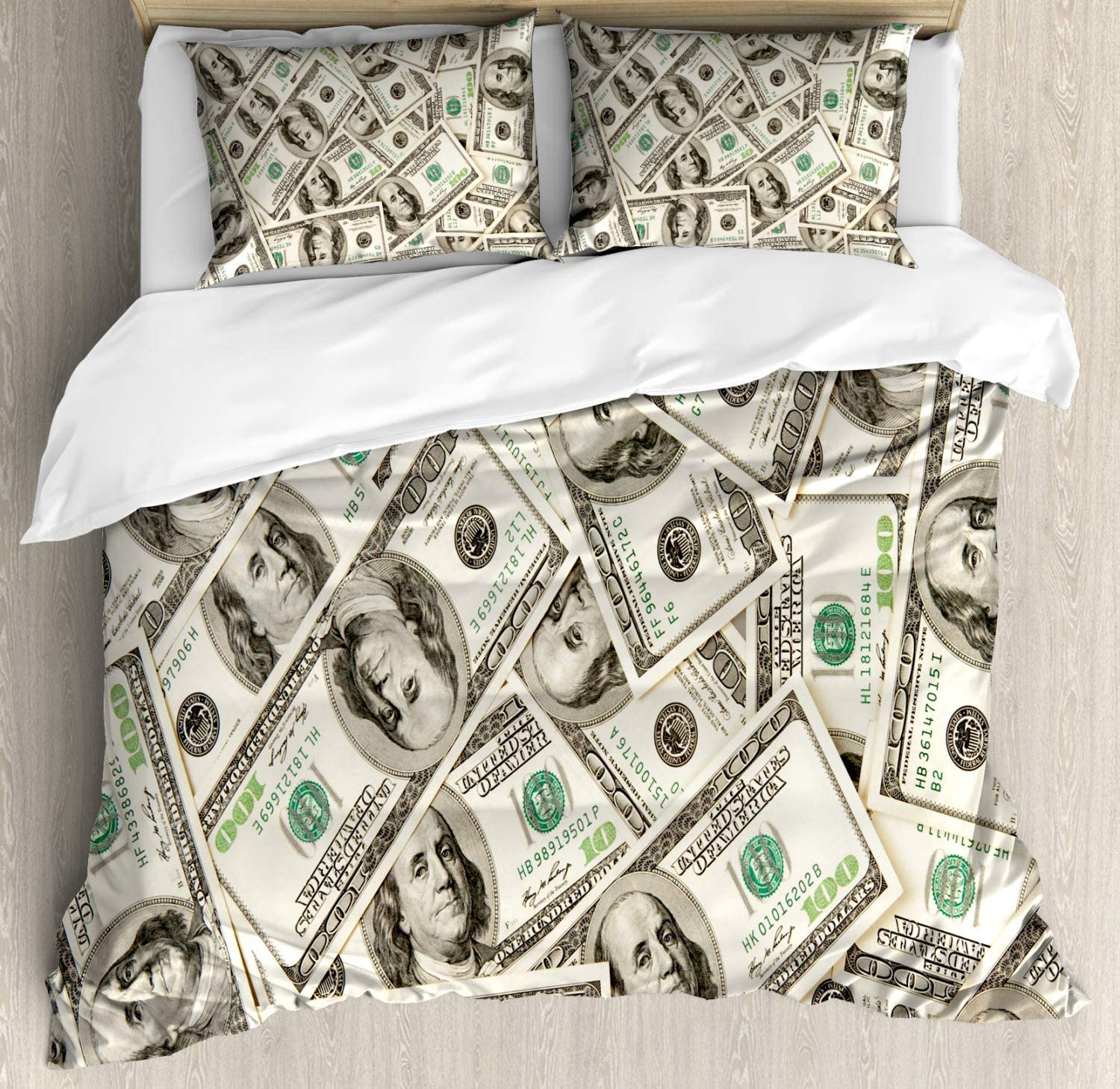 Price:$89.95 Money Duvet Cover Set, Heap of Dollars Pattern Currency Pile with Ben Franklin Portrait Wealth Theme, Decorative 3 Piece Bedding Set with 2 Pillow Shams, King Size, Pale Green Grey : Home & Kitchen