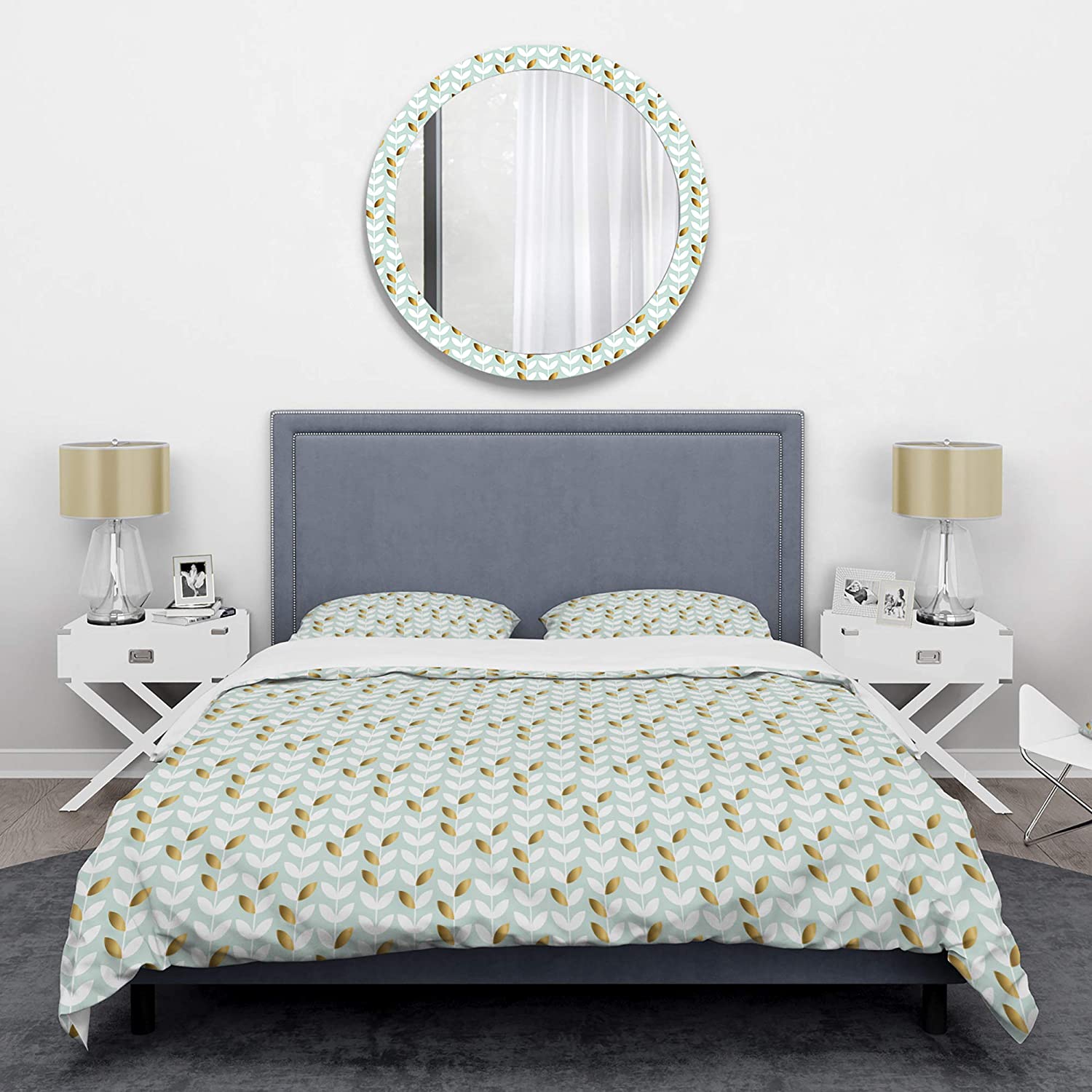 Price:$109.78 'Golden Foliage X' Mid-Century Modern Duvet Cover Set : Home & Kitchen