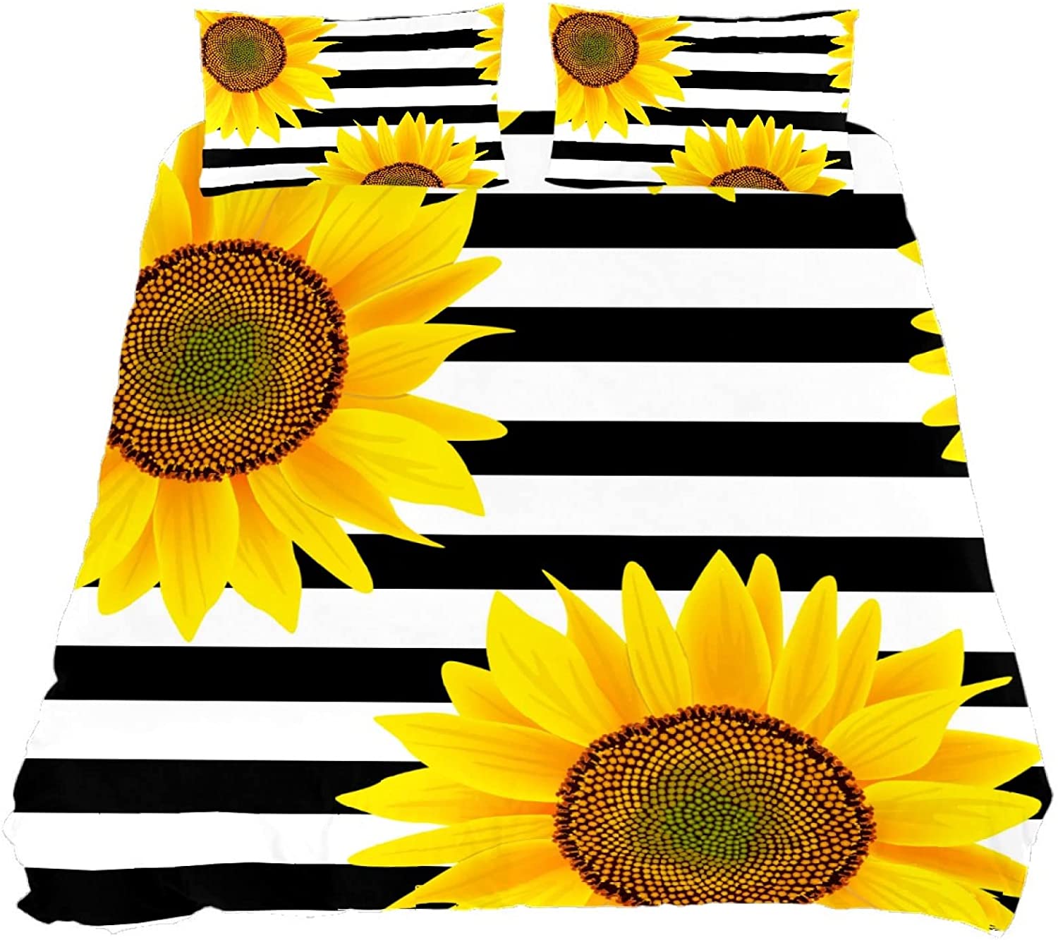 Price:$69.99 Cover Sets Kids Teens Kawaii Yellow Sunflower Black White Stripe Room Decor Girls Full Size Comforter Cover Protector Durable Shams for Children Women Room Decor, 1 Comforter Cover 2 Pillow : Home & Kitchen