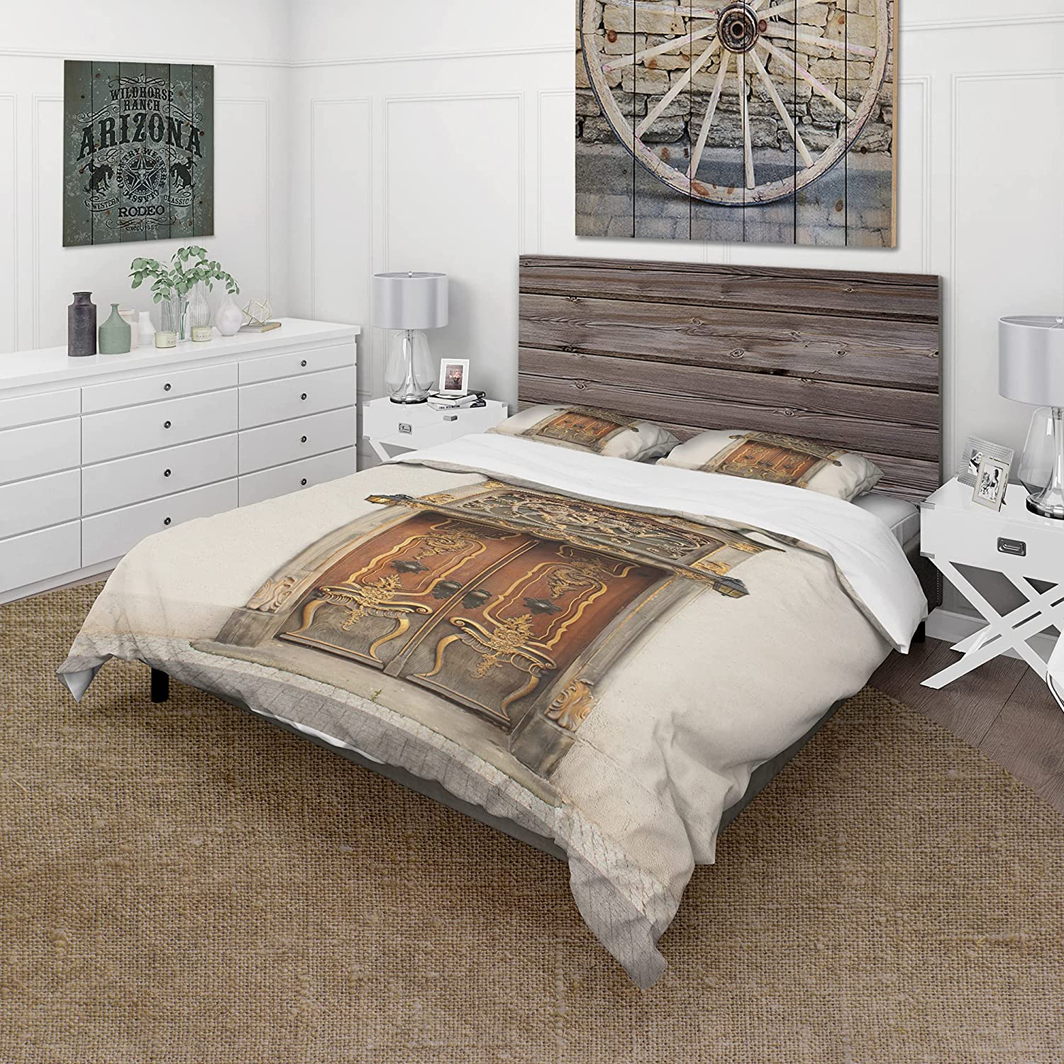 Price:$109.78 'Old Door with Gold Ornaments' Vintage Duvet Cover Set : Home & Kitchen