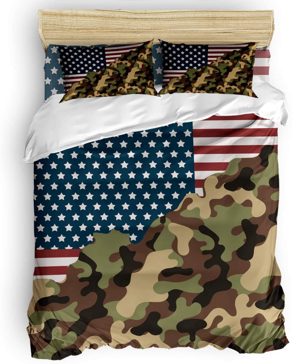 Price:$108.00 Piece Bed Sets Queen, American Flag Camouflage Country Bedroom Comforters Cover Bed Sheet with 2 PC Pillowcases for Girls/Boys/Kids/Bedroom Oiling Painting : Home & Kitchen
