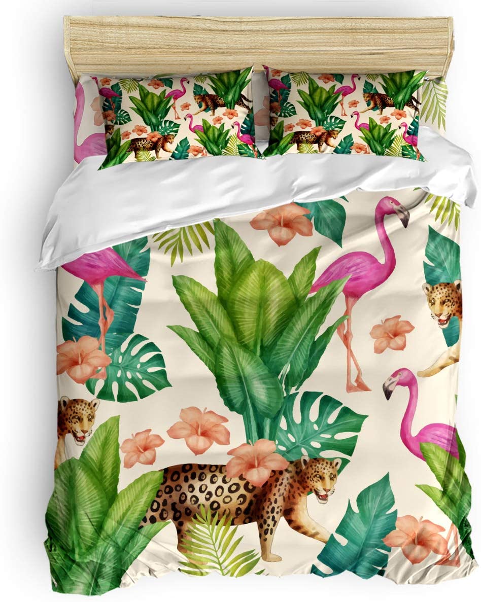 Price:$99.99 Day Ultra Soft Microfiber Teen Bedding Set, Tropical Forest Flamingo Animal and Plants Art Print 4 Piece Cal. King Bed Set - 1 Flat Sheet, 1 Quilt Cover, 2 Pillow Cases : Home & Kitchen
