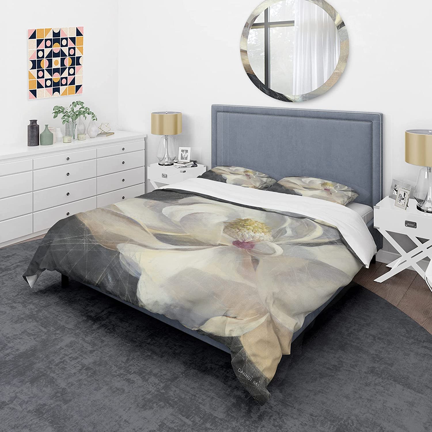 Price:$109.78 'Vivid White Magnolia IV' Shabby Duvet Cover Set : Home & Kitchen