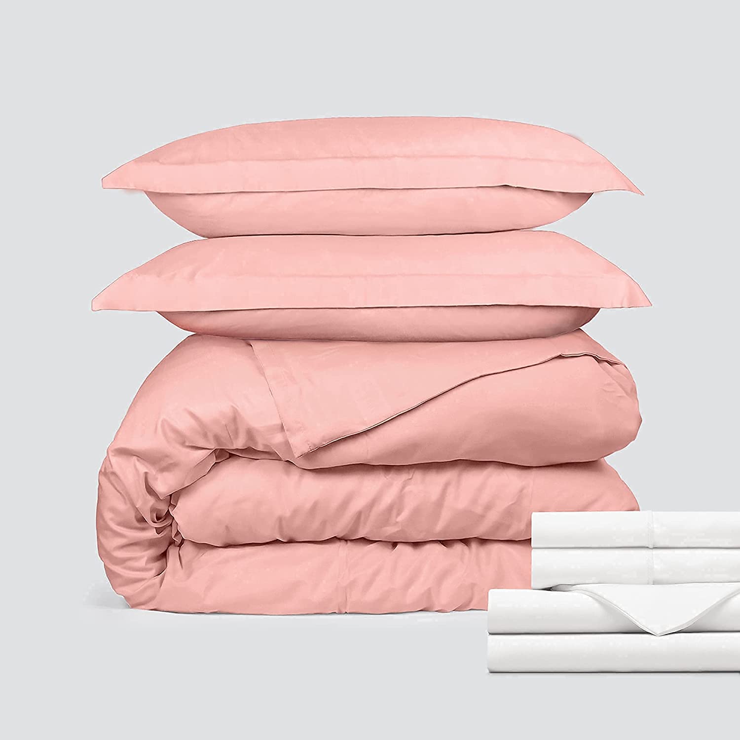 Price:$36.99 Classic Microfiber Bedding Bundle - 4 Piece Sheet Set (King, White) & 3 Piece Microfiber Duvet Set (King, Peach Parfait) : Home & Kitchen