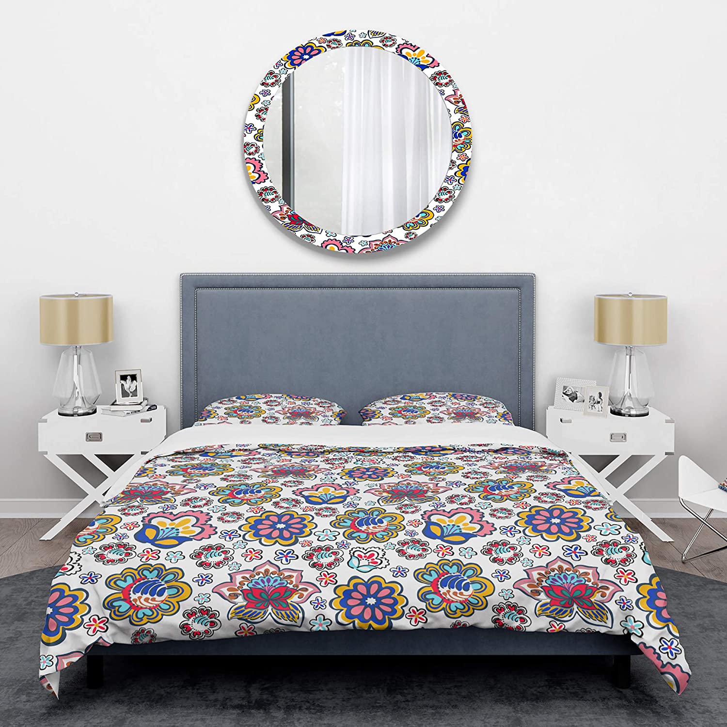 Price:$85.76 'Retro Handdrawn Flowers II' Mid-Century Modern Duvet Cover Set : Home & Kitchen