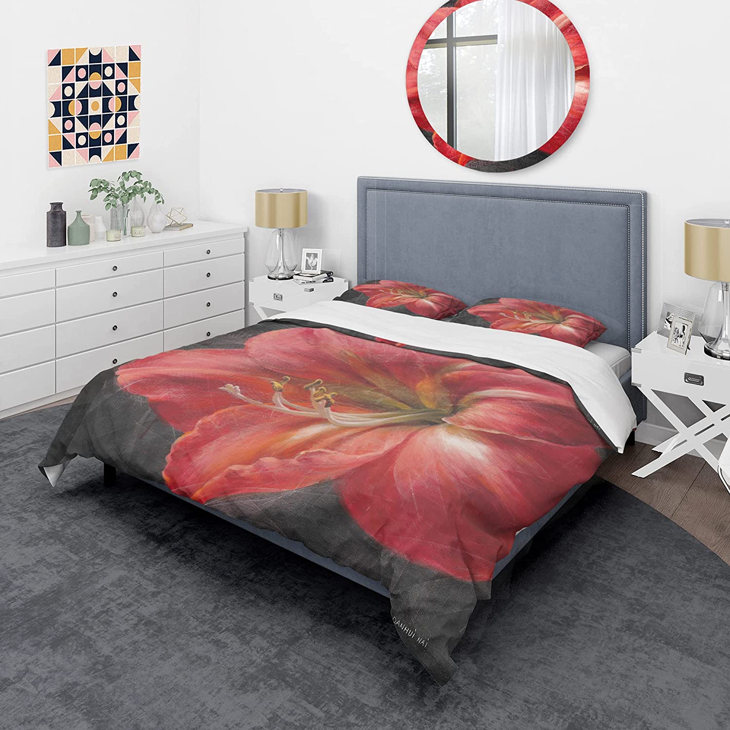 Price:$85.76 'Vivid Red Lily III' Shabby Duvet Cover Set : Home & Kitchen