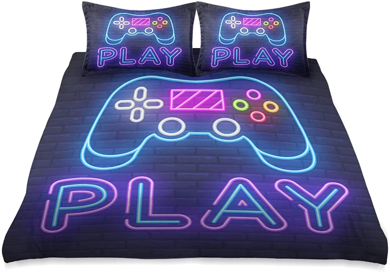 Price:$75.99 boutique Abstract Neon Style Video Game Gamepad Soft Duvet Cover, Queen Size 3 Pieces with 1 Duvet Cover and 2 Pillowcases, Microfiber Polyester Decorative Bedding Sets : Home & Kitchen