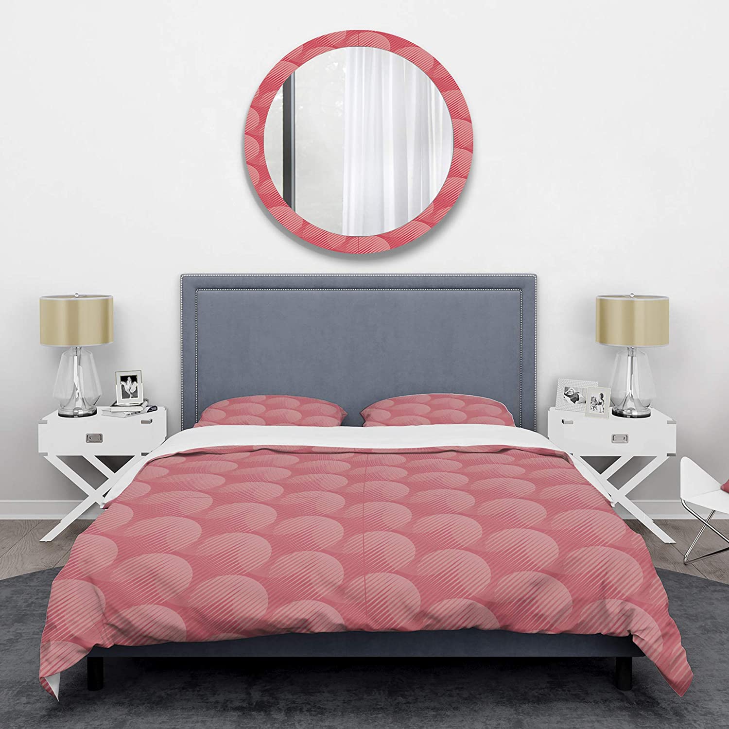 Price:$109.78 'Coral Round Geometrical ' Mid-Century Modern Duvet Cover Set : Home & Kitchen