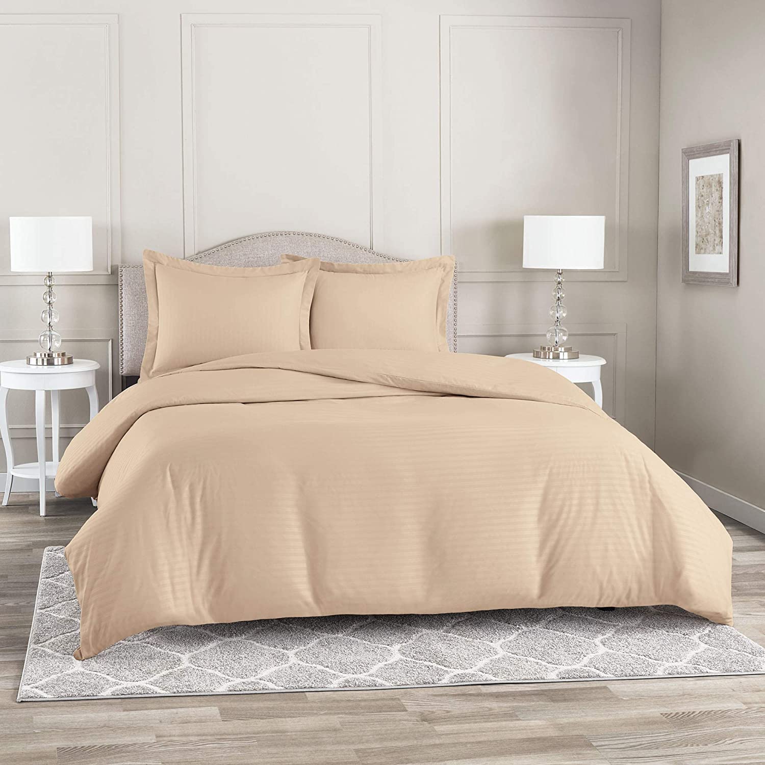 Price:$19.99 Duvet Cover 2 Piece Set – Ultra Soft Double Brushed Microfiber Bedding – Damask Dobby Stripe Comforter Cover and 1 Pillow Sham - Twin/Twin XL 68” x 90” - Taupe Sand : Home & Kitchen