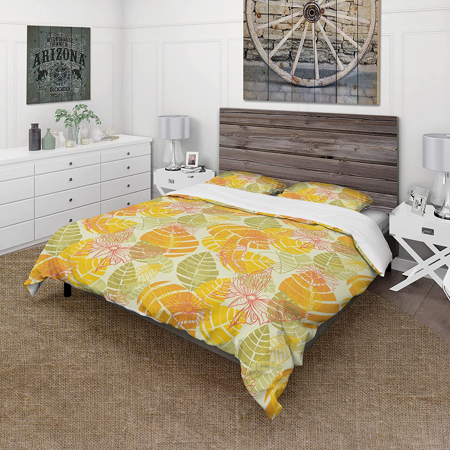Price:$120.04 'Summer Butterfly and Colorful Leaves' Abstract Duvet Cover Set : Home & Kitchen
