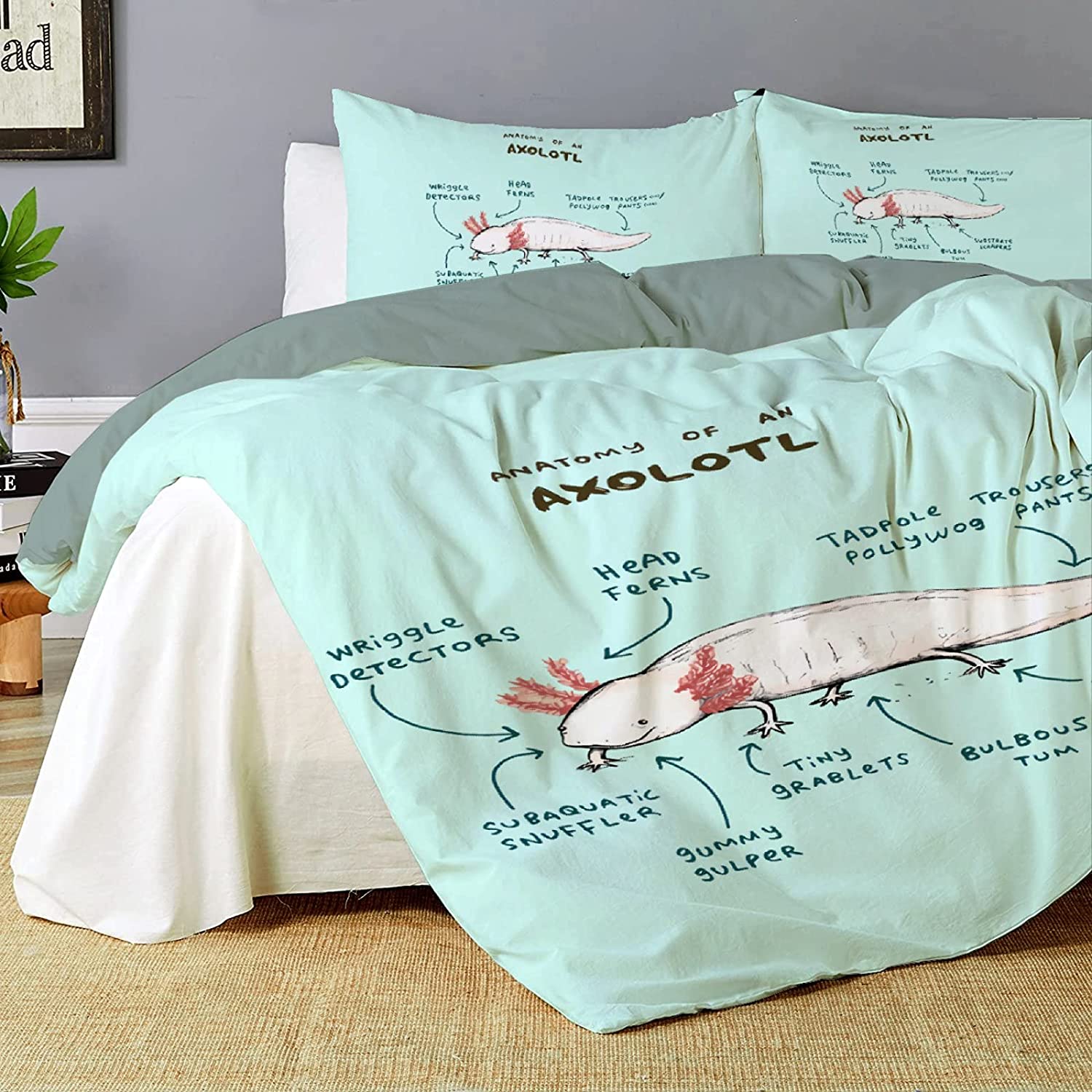 Price:$85.99 Cute Axolotls Bedding Set Full Size,3 Pcs Comforter Cover with Pillow Shams,Decorative Quilt Cover Set Duvet Cover Pillowcase Set 80inx90in,Corner Ties and Zipper Closure,Multicolor : Home & Kitchen