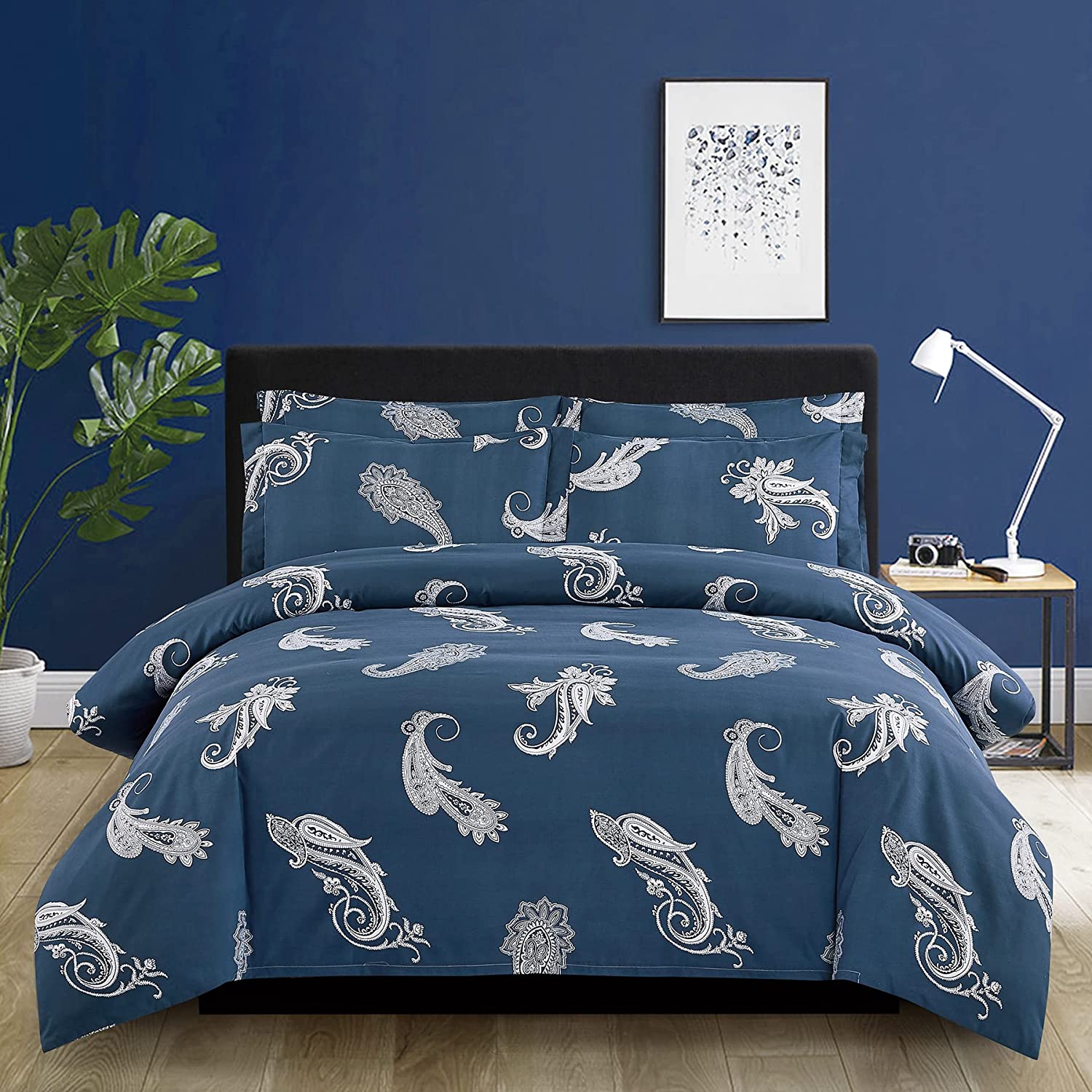 Price:$12.99 Duvet Cover Set,Printed Paisley Bedding,Microfiber Comforter Cover,Blue : Home & Kitchen