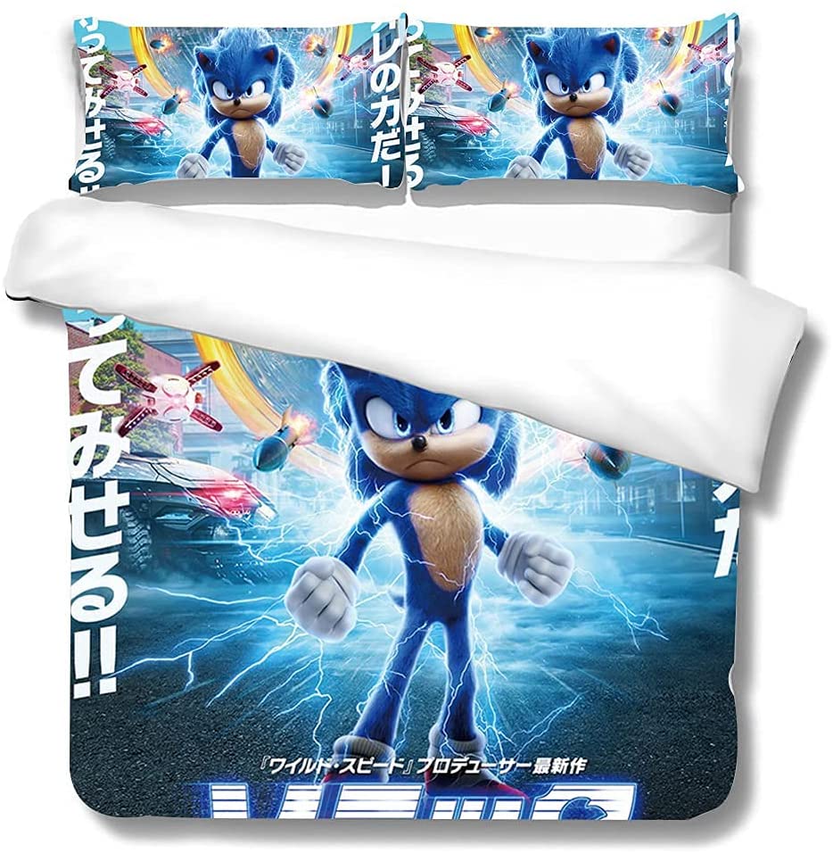 Price:$64.99 Cover Full 3D Cartoon Sonic Printed Bedding Set with 2 Matching Pillows Case (B,Queen) : Home & Kitchen