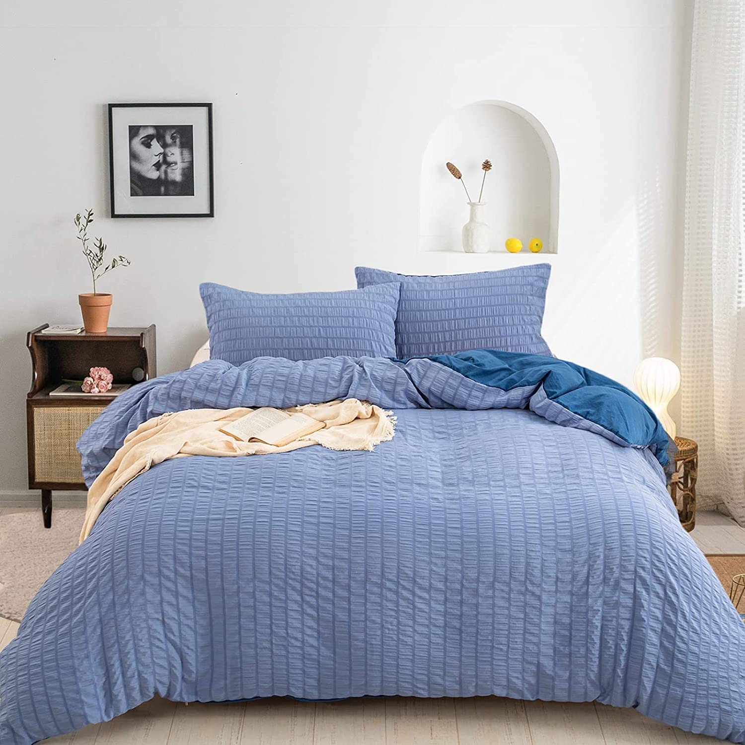 Price:$29.89 Seersucker Duvet Cover Queen Striped Textured Bedding Duvet Cover with Zipper Closure for Bedding Decor, Soft Microfiber Bedding (3 Pcs, Queen Size) : Home & Kitchen