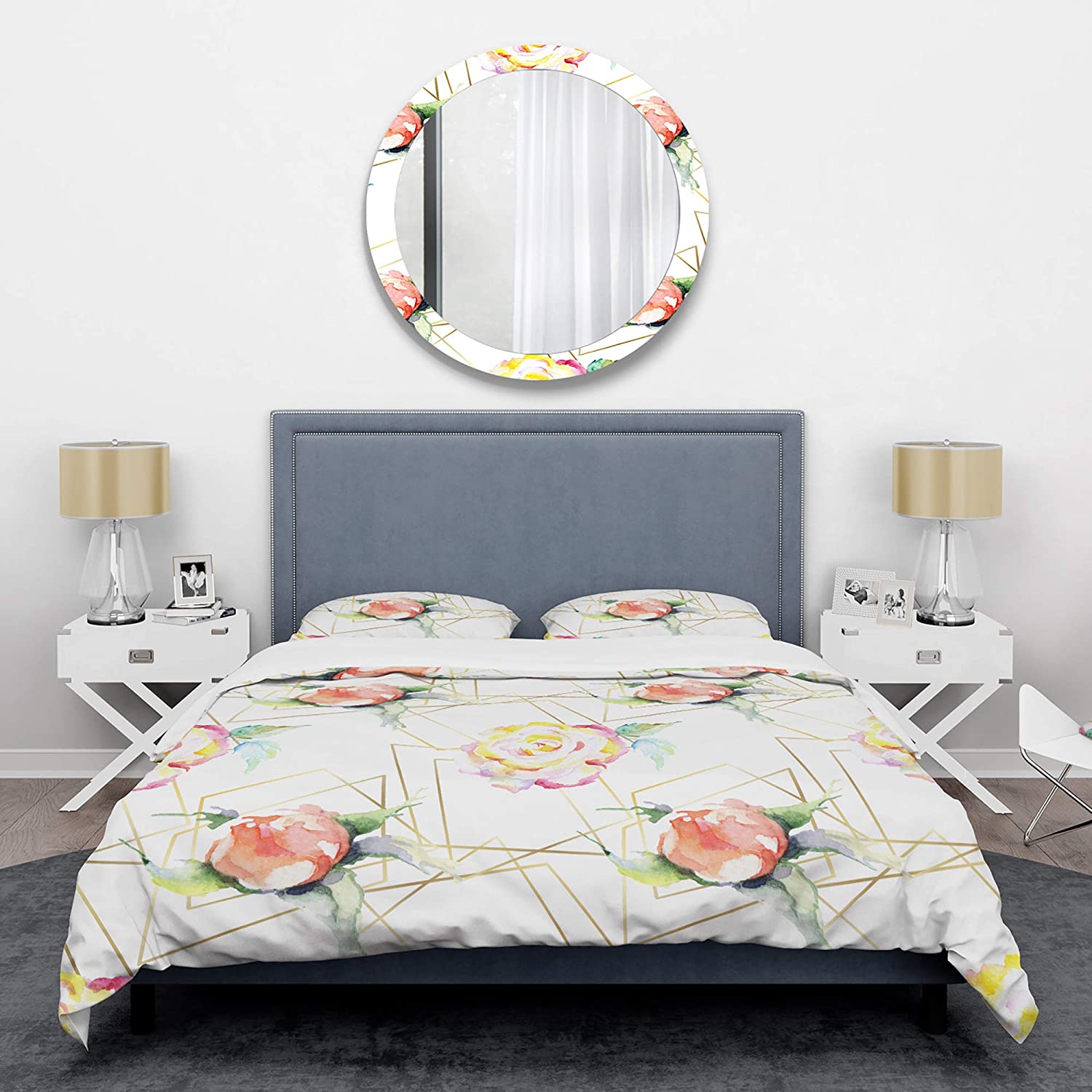 Rose Flower Retro Pattern' Mid-Century Modern Duvet Cover Set : Home & Kitchen