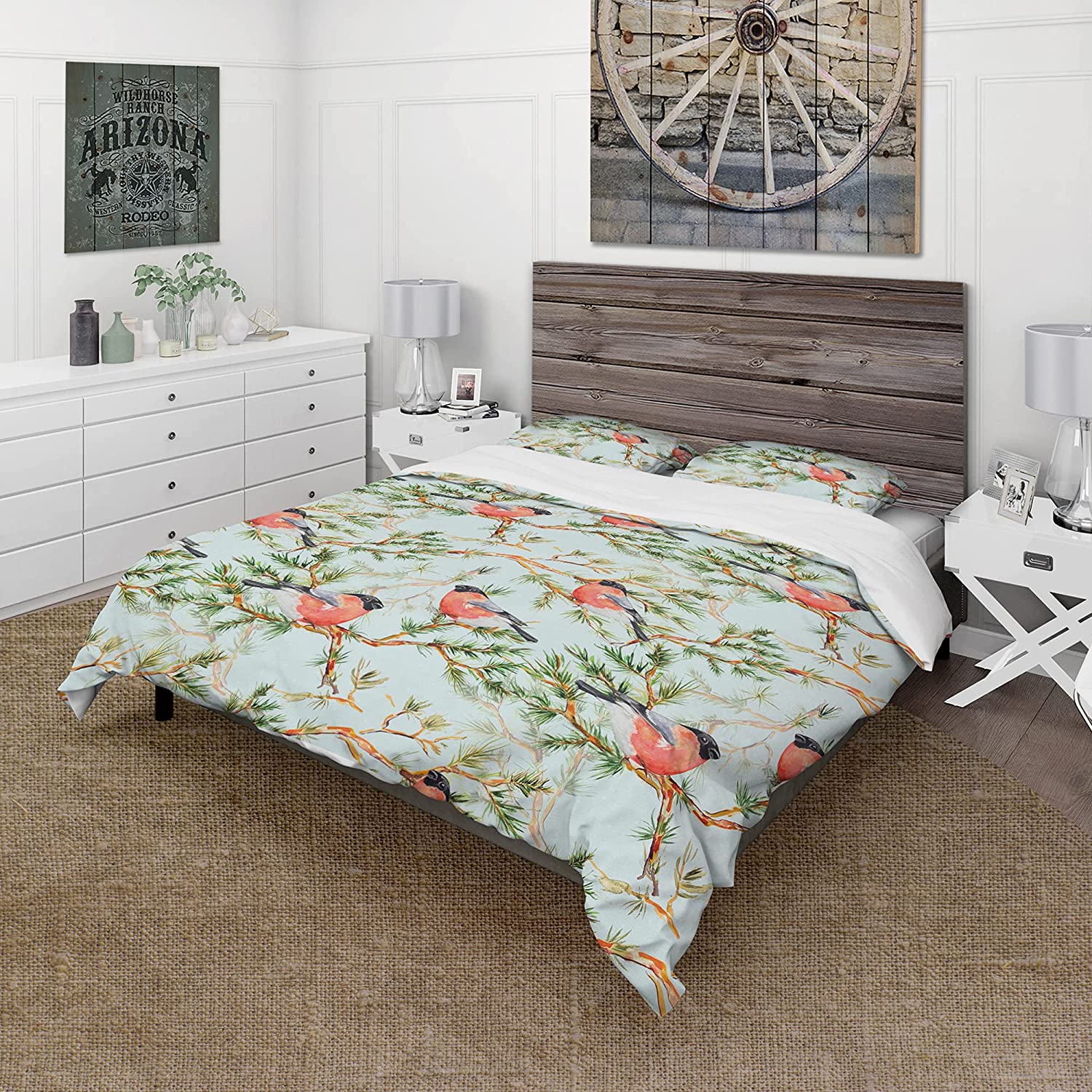 Price:$109.78 Bird with Red Chest on Pine Branch' Abstract Duvet Cover Set : Home & Kitchen