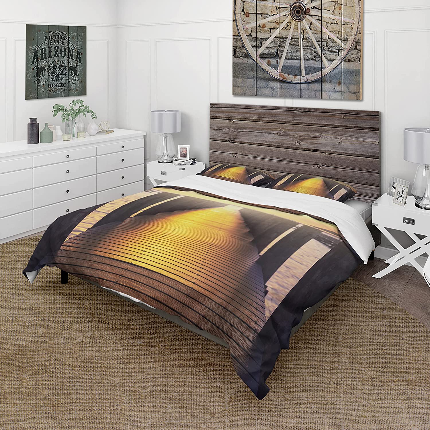 Bridge with Sunset Reflection' Seashore Duvet Cover Set : Home & Kitchen