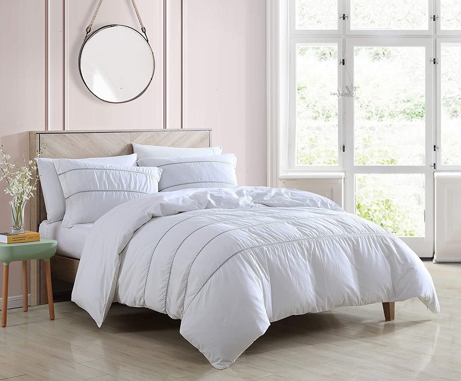 Price:$67.18 & Fritz | Alice Embroidered Collection | Duvet Cover Set - 100% Cotton, Ultra Soft & Breathable, Reverisble Bedding with Matching Sham, Twin, White : Home & Kitchen