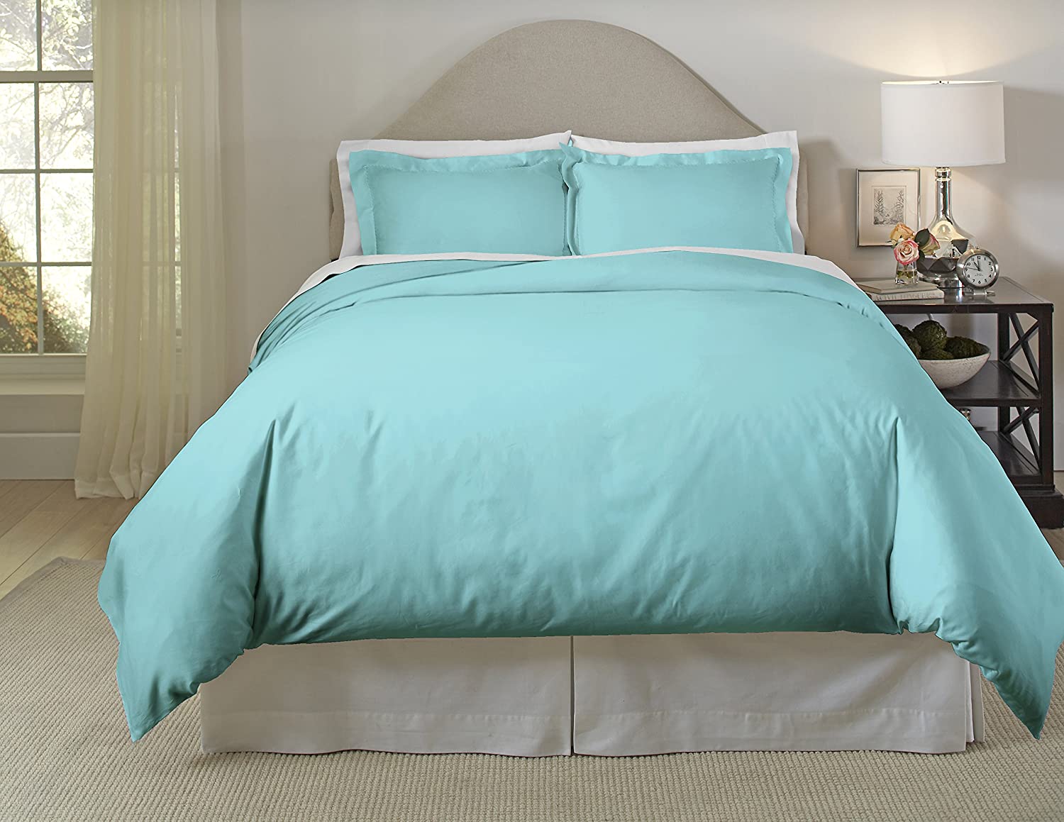 Price:$73.00 410TC Long Staple Cotton Oversized Duvet Set, King/Cal King, Aqua : Home & Kitchen