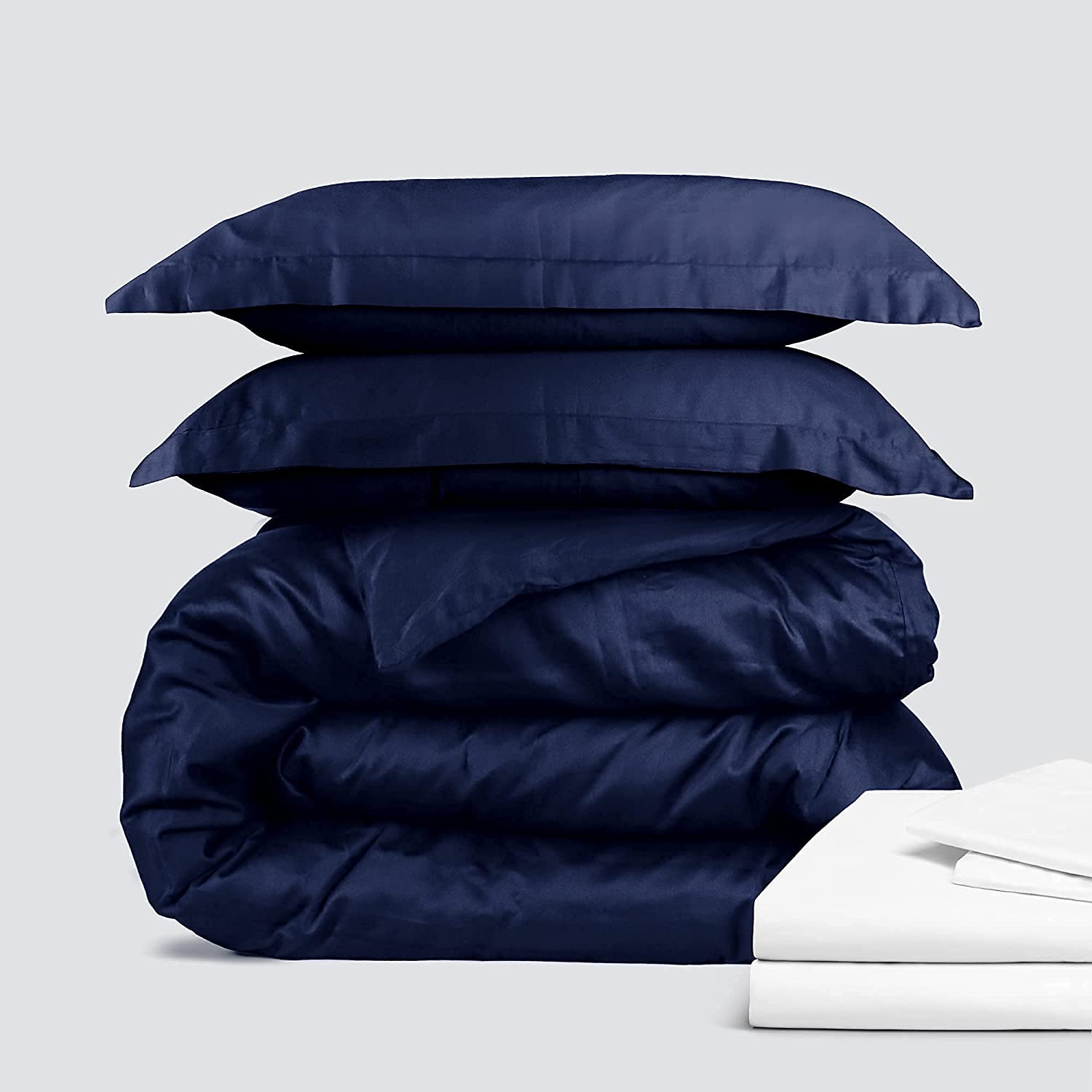 Price:$60.11 Classic Cotton Bedding Bundle - 3 Piece Duvet Set (Full, Navy Blue) & 4 Piece Sheet Set (Full, White) : Home & Kitchen