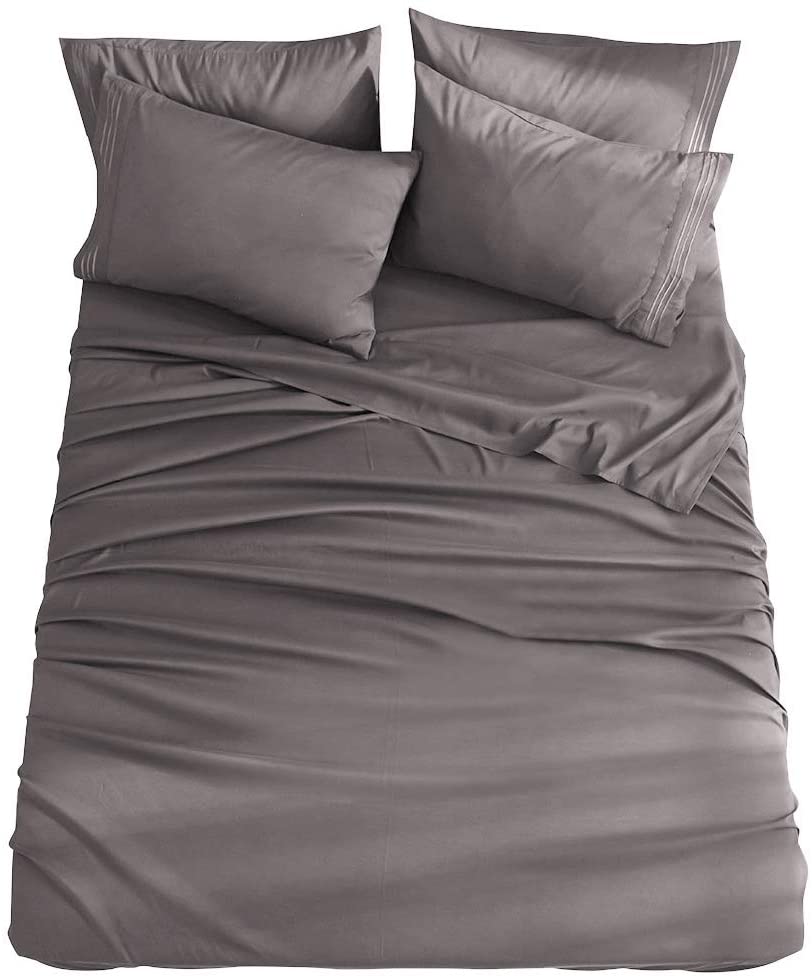 Price:$42.41 California King 6-Piece Bed Sheets Set Microfiber 1800 Thread Count Percale 16 Inch Deep Pockets Super Soft and Comforterble (California King, Grey) : Home & Kitchen