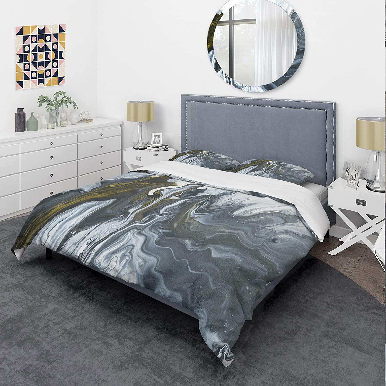 Price:$85.76 'Grey, Yellow and White Hand Painted Marble Acrylic' Mid-Century Modern Duvet Cover Set : Home & Kitchen