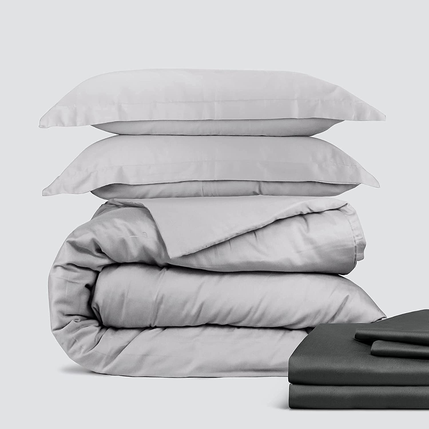 Price:$21.95 Classic Cotton Bedding Bundle - 3 Piece Duvet Set (Queen, Light Gray) & 4 Piece Sheet Set (Queen, Dark Gray) : Home & Kitchen
