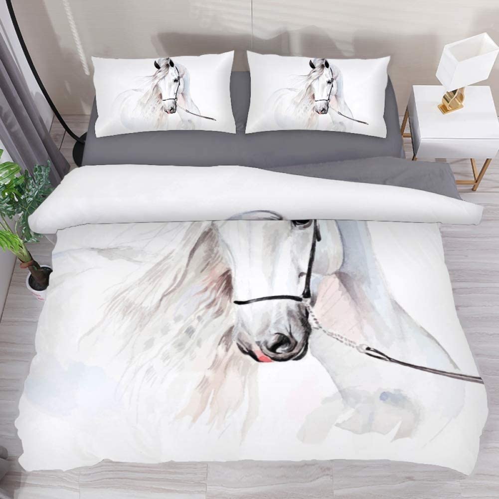 Price:$47.99 Washed Microfiber 3pcs Bedding Duvet Cover Set - Lightweight and Soft ,Comforter Cover,Watercolor Andalusian Horse,Full : Home & Kitchen