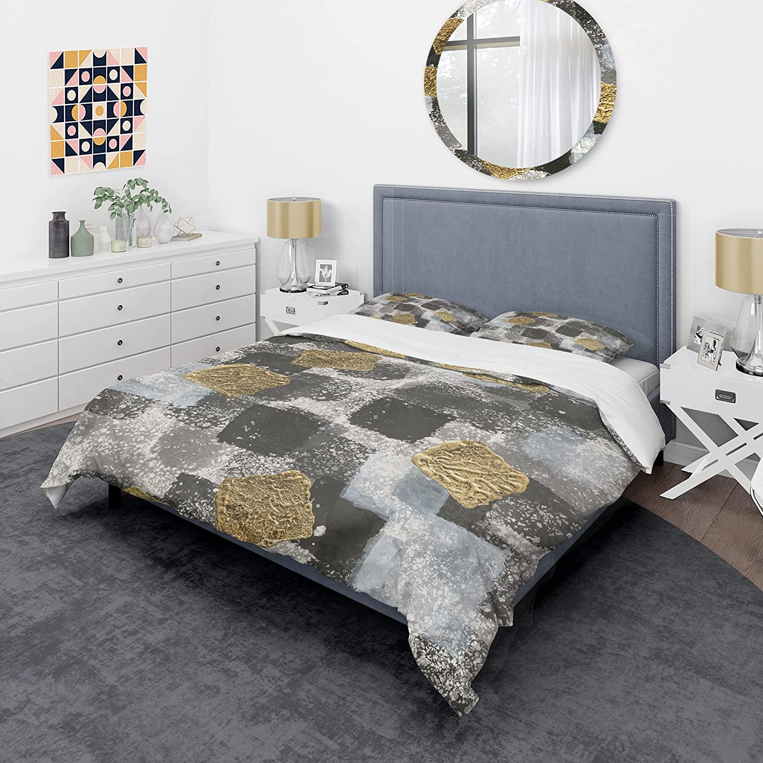 Price:$120.04 'Gold Glamour Squares I' Glam Duvet Cover Set : Home & Kitchen