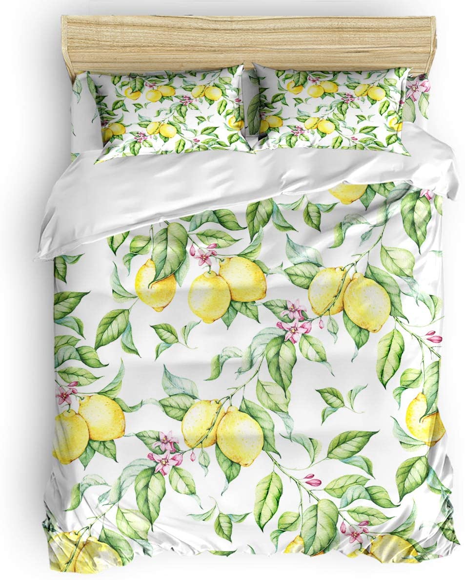 Price:$97.19 4pcs Duvet Cover Set Watercolor Lemon Queen Size 4 Piece Bedding Sets Lightweight Microfiber Bedspread Comforter Cover and Pillowcases for Adult/Children/Teens Farmhouse Summer : Home & Kitchen