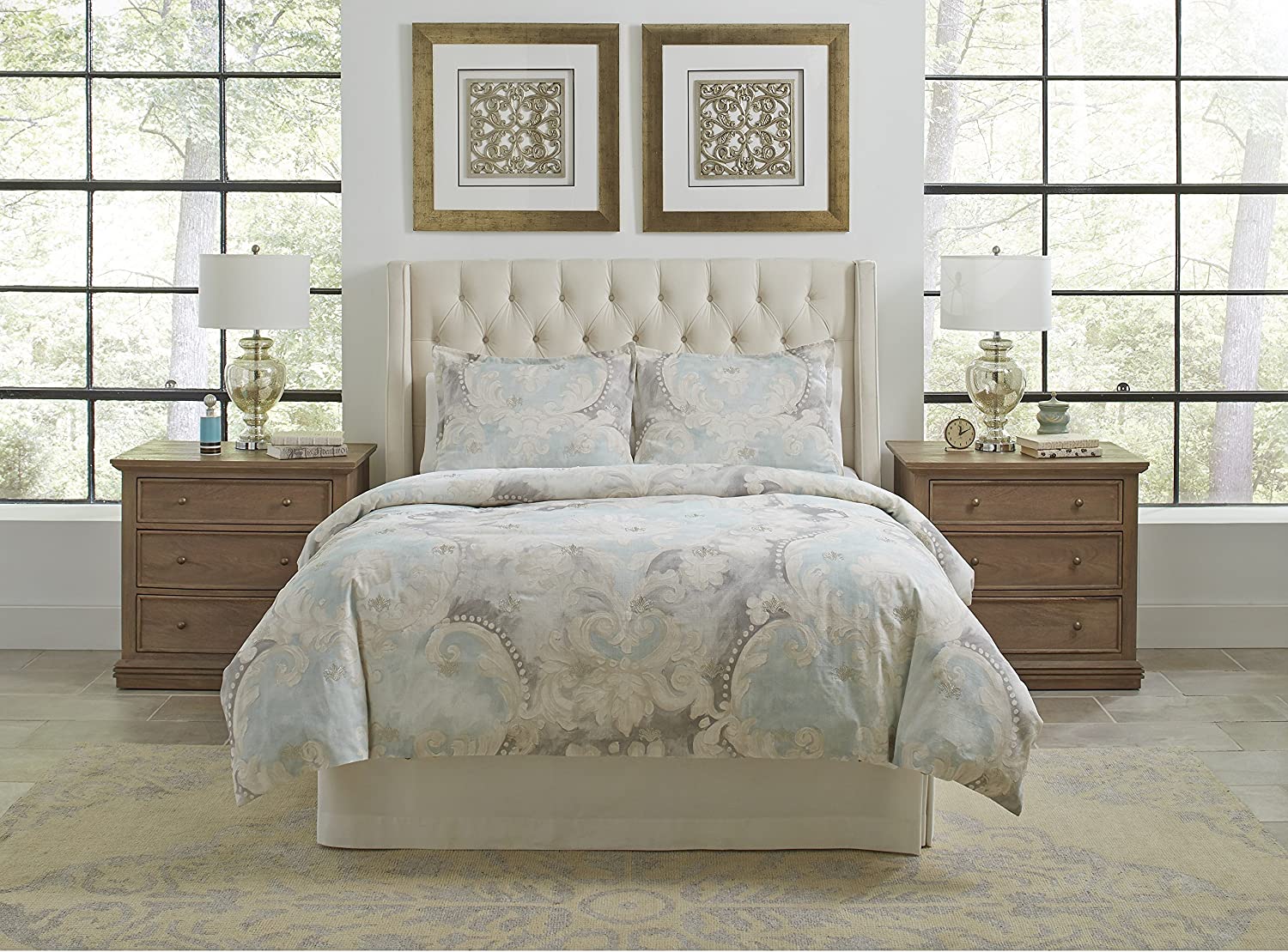 Price:$74.97 RIV3PQNDUVET Riviera Embroidered Print Duvet Set, Full/Queen : Home & Kitchen