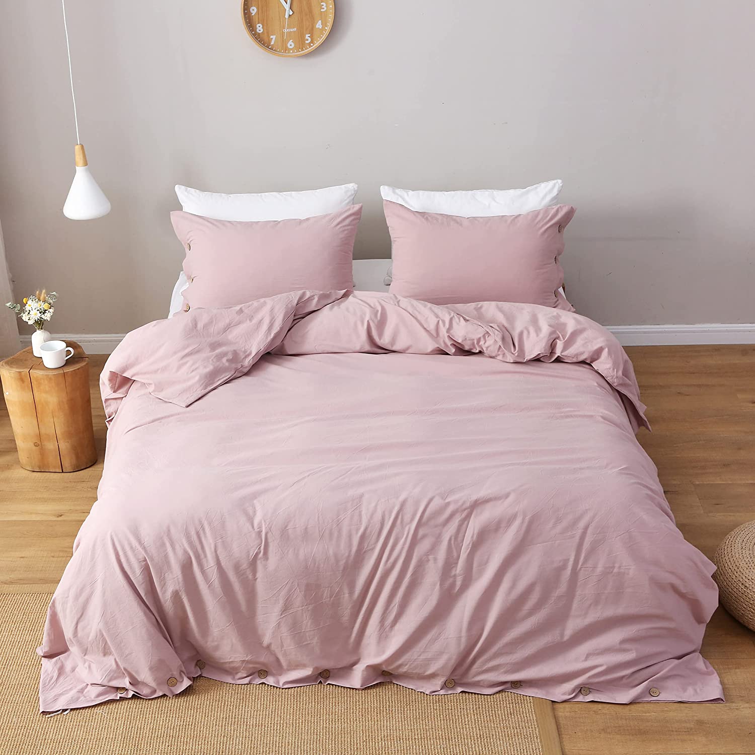 Price:$69.96 Cotton Quilt Bedding Sets Washed Cotton Duvet Cover Queen Size 3Pcs (1 Duvet Cover + 2 Pillow Shams) -a Luxurious Classic Style as Bedspreds -Soft and Comfortable (Pink) : Home & Kitchen