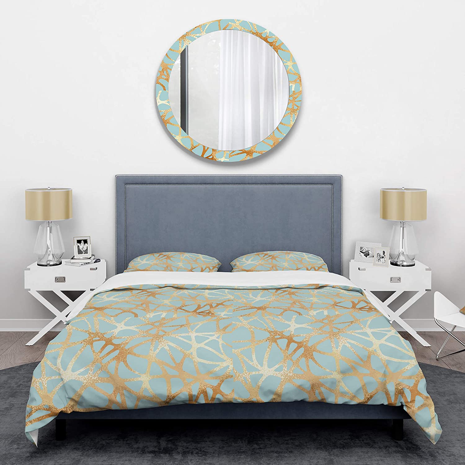 Price:$109.78 'Golden Luxury Metallic Geometrics IV' Mid-Century Modern Duvet Cover Set : Home & Kitchen